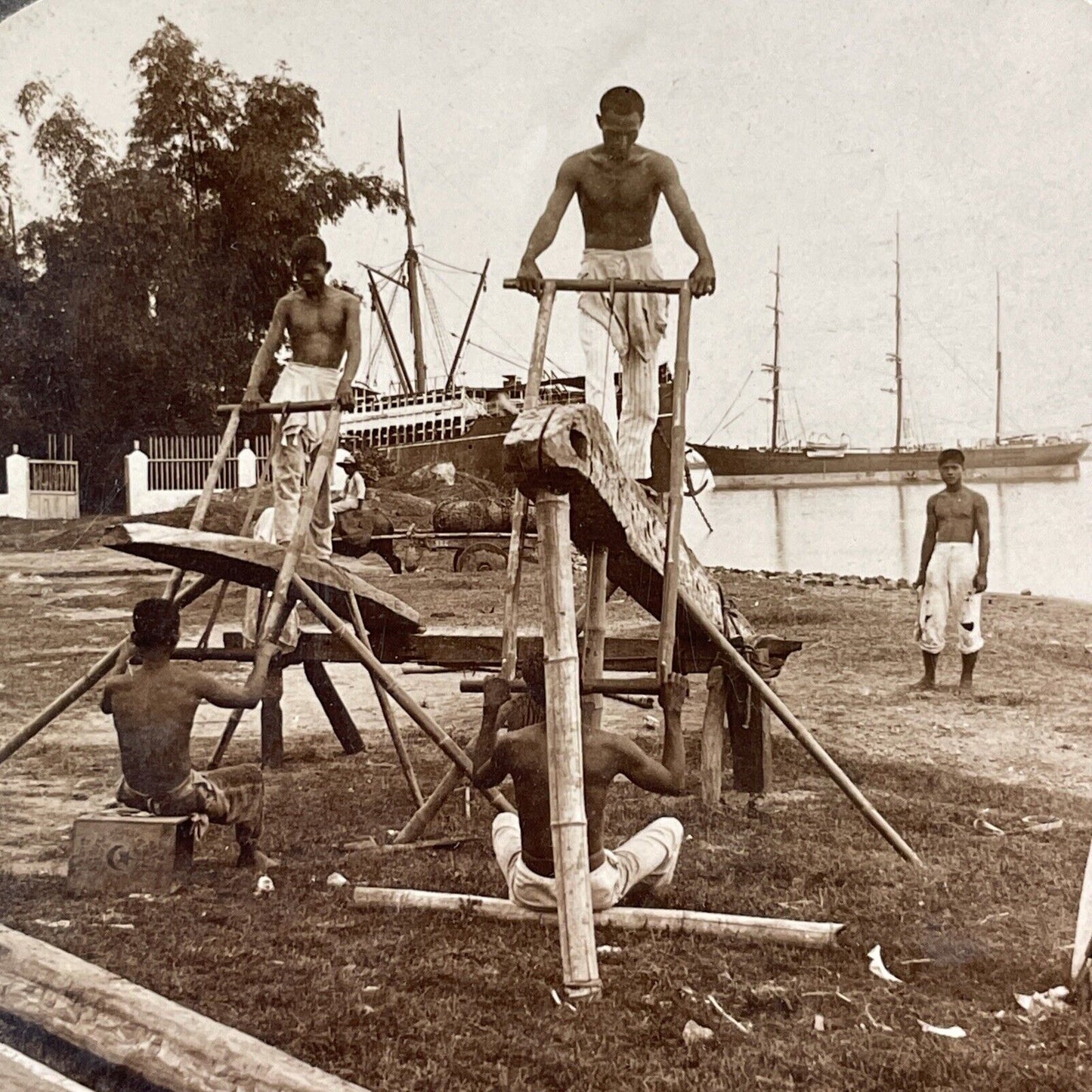 Hand-Powered Sawmill Stereoview Cebu The Philippines Antique c1899 Y492