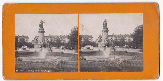 Antique 1870s Statue De La Republique Lyon France With Fountain Photo Card P055