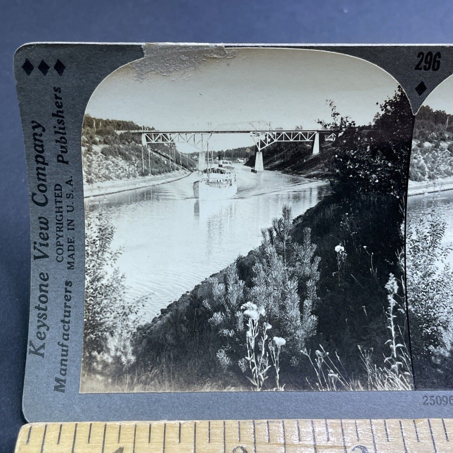 Antique 1919 Sodertalje Canal Railway Bridge Stereoview Photo Card P1945