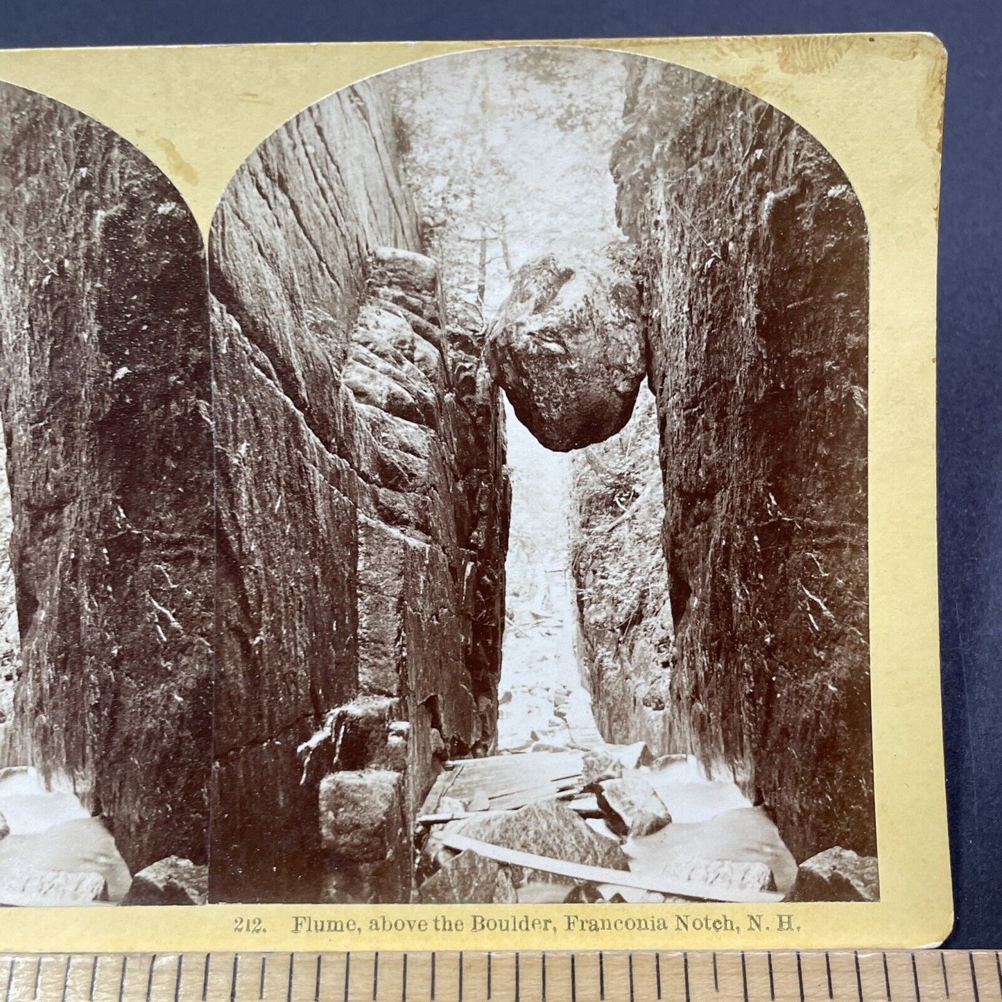 Antique 1860s Suspended Rock Franconia Notch Flume Stereoview Photo Card V1769