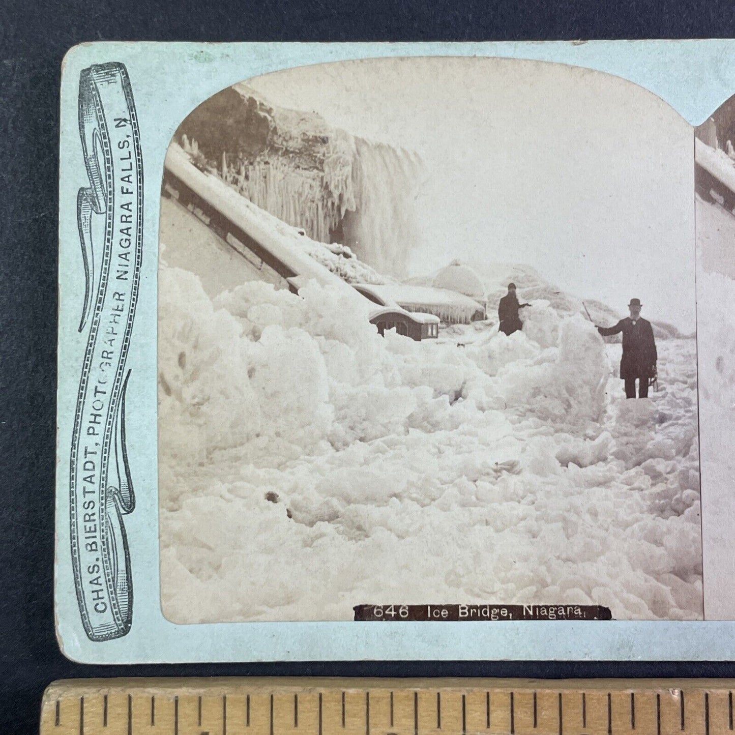 Charles Bierstadt Self-Portrait in Niagara Falls Stereoview Antique c1870s Y2233