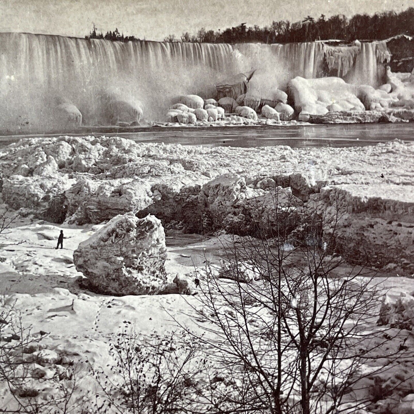 Niagara Falls Frozen Rocks Icebergs Stereoview Charles Bierstadt c1870s Y2242