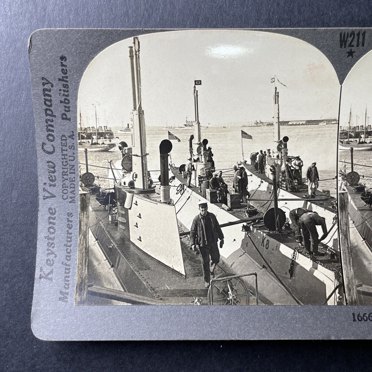 Antique 1918 US Navy Submarines In San Diego Harbor Stereoview Photo Card P1005