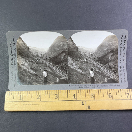 Gold Hill and Contractors Hill Panama Canal Stereoview Antique c1913 Y2826