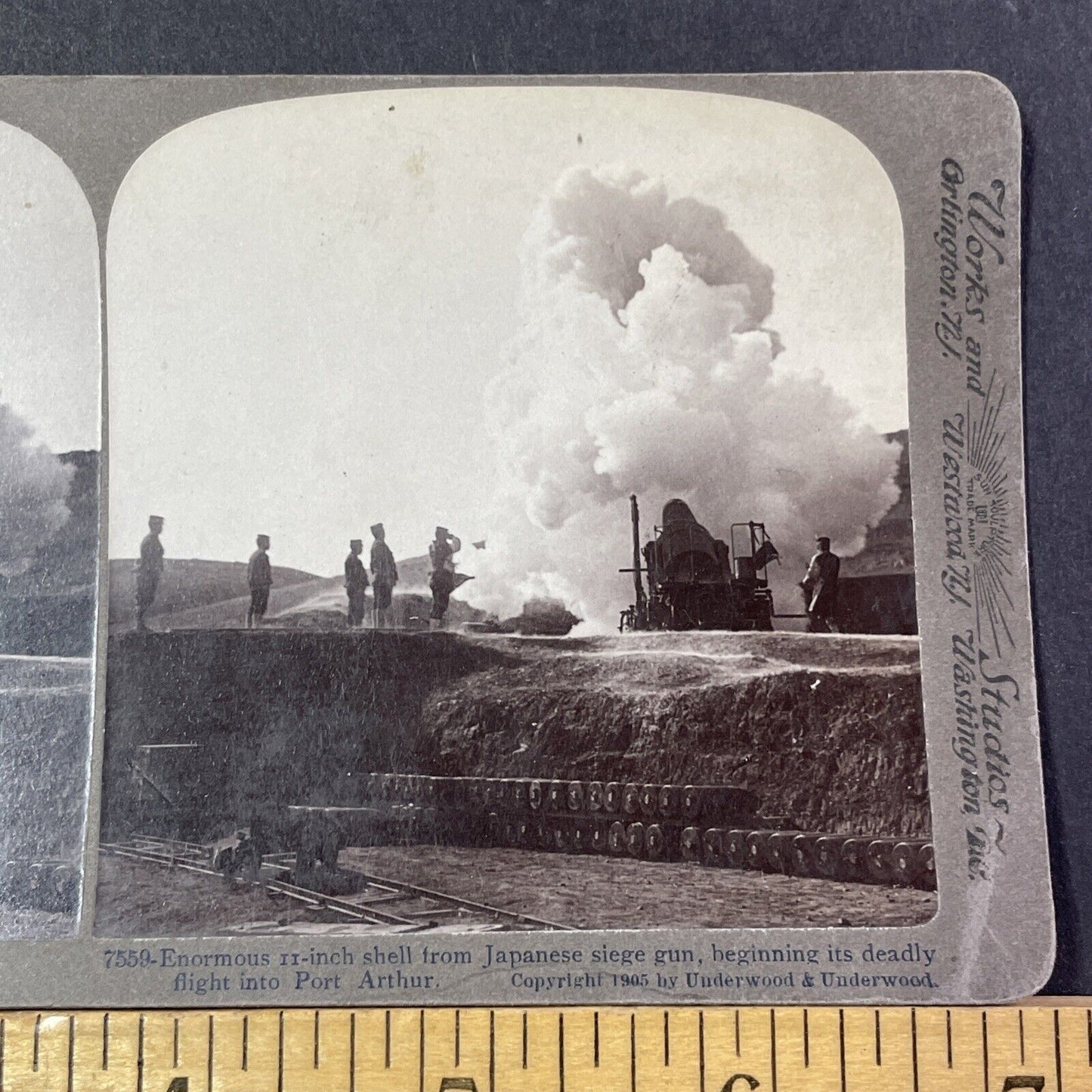 Japanese Heavy Guns Artillery Stereoview Dalian China Antique c1905 X2810