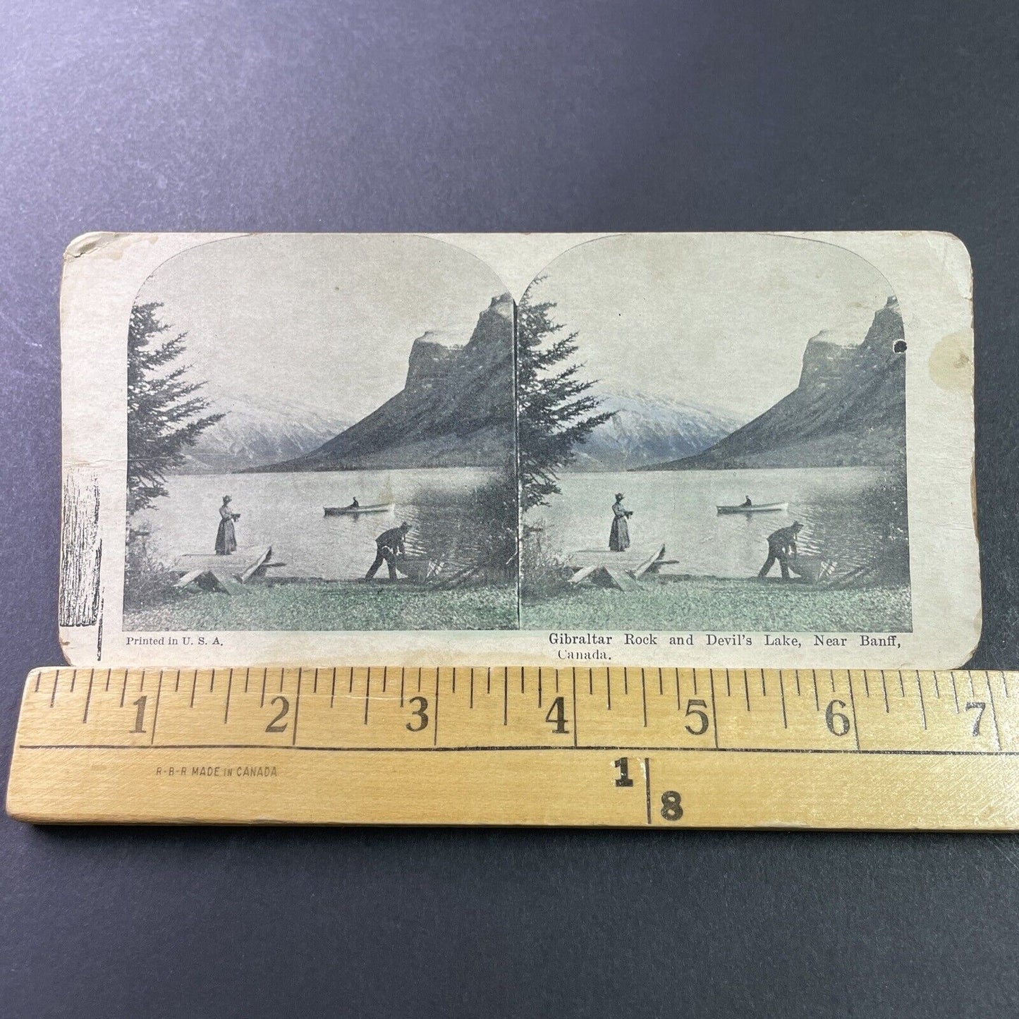 Antique 1890s Rowboats On Lake Minnewanka Alberta Stereoview Photo Card P3319