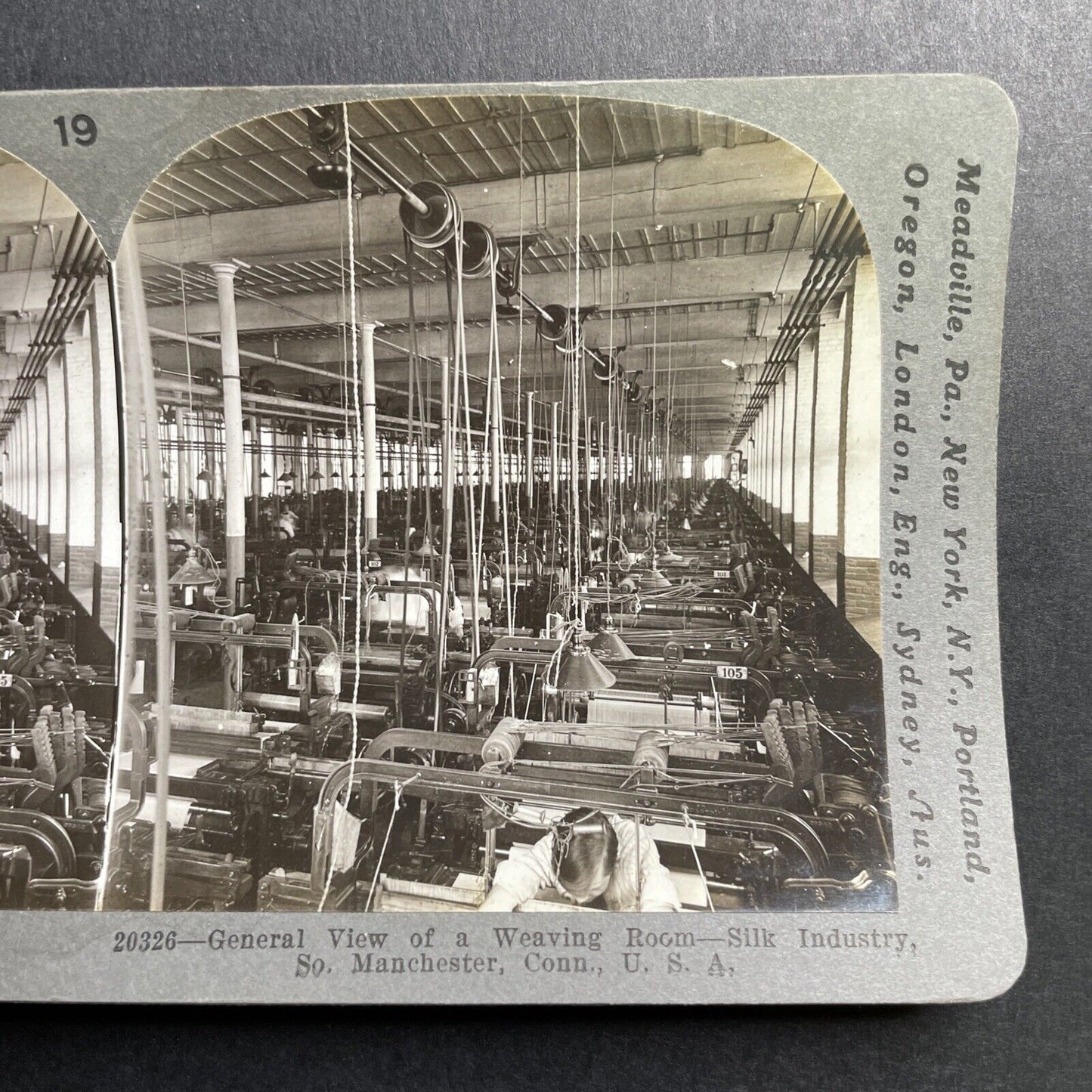 Antique 1914 Silk Weaving Factory Manchester CT Stereoview Photo Card P1670