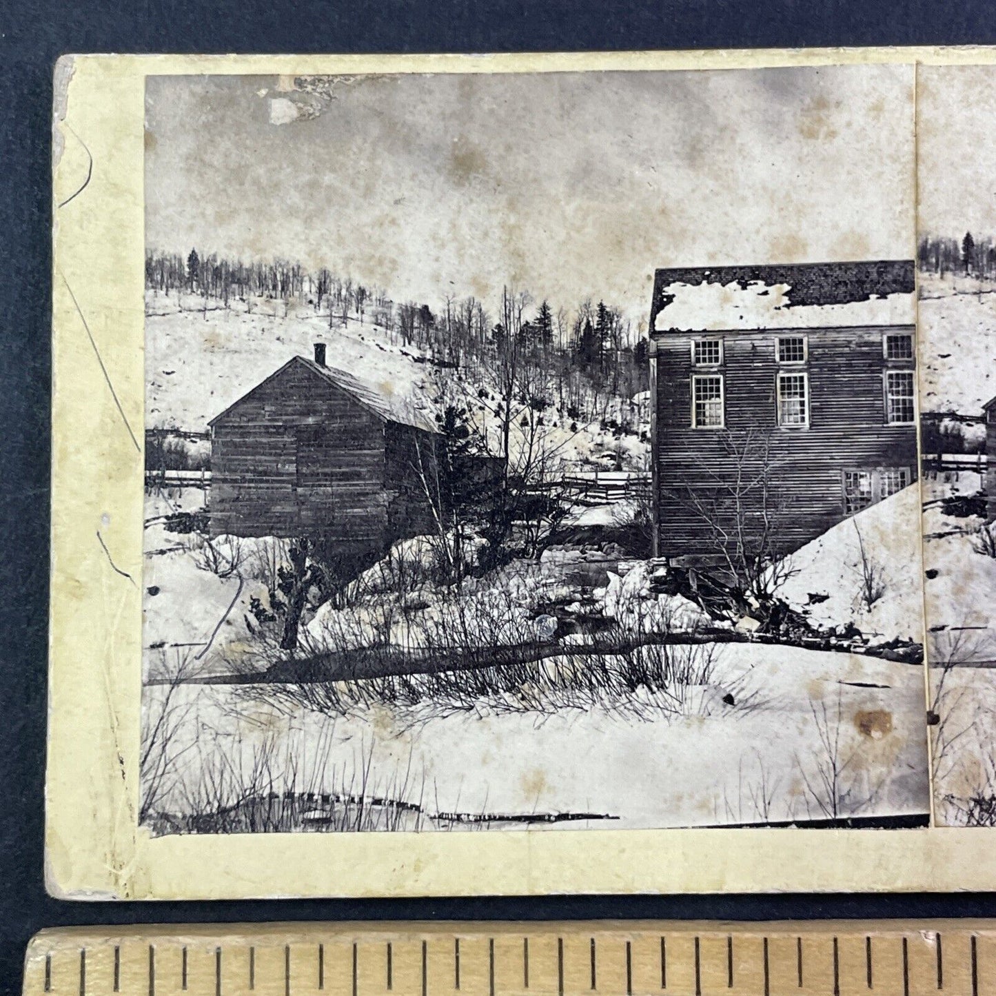 The Old Mill in Warren New Hampshire Stereoview A.F. Clough Antique c1860s Y886