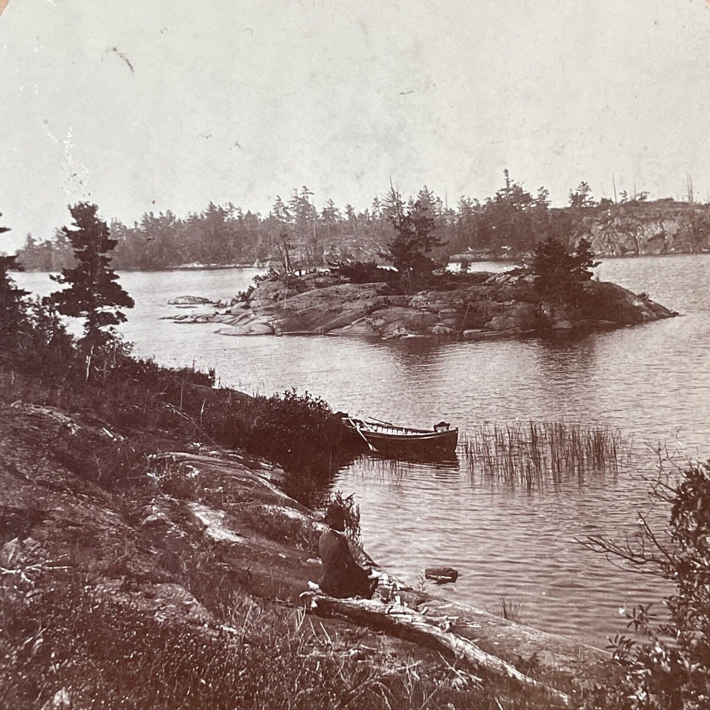 Sans Souci Island Parry Sound Ontario Stereoview  Garden Channel c1899 Y486