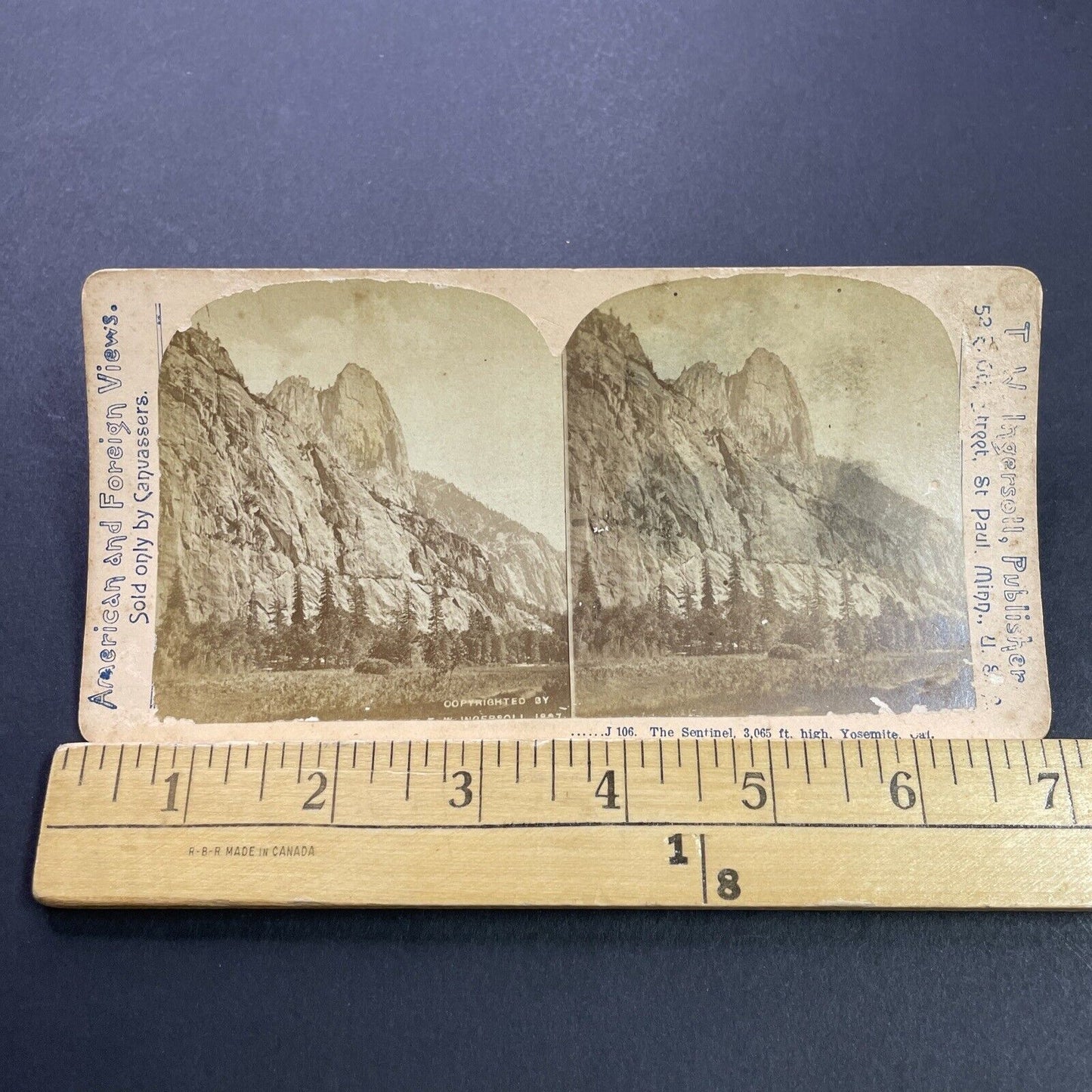 Antique 1887 Sentinel Mountain Yosemite California Stereoview Photo Card P3495