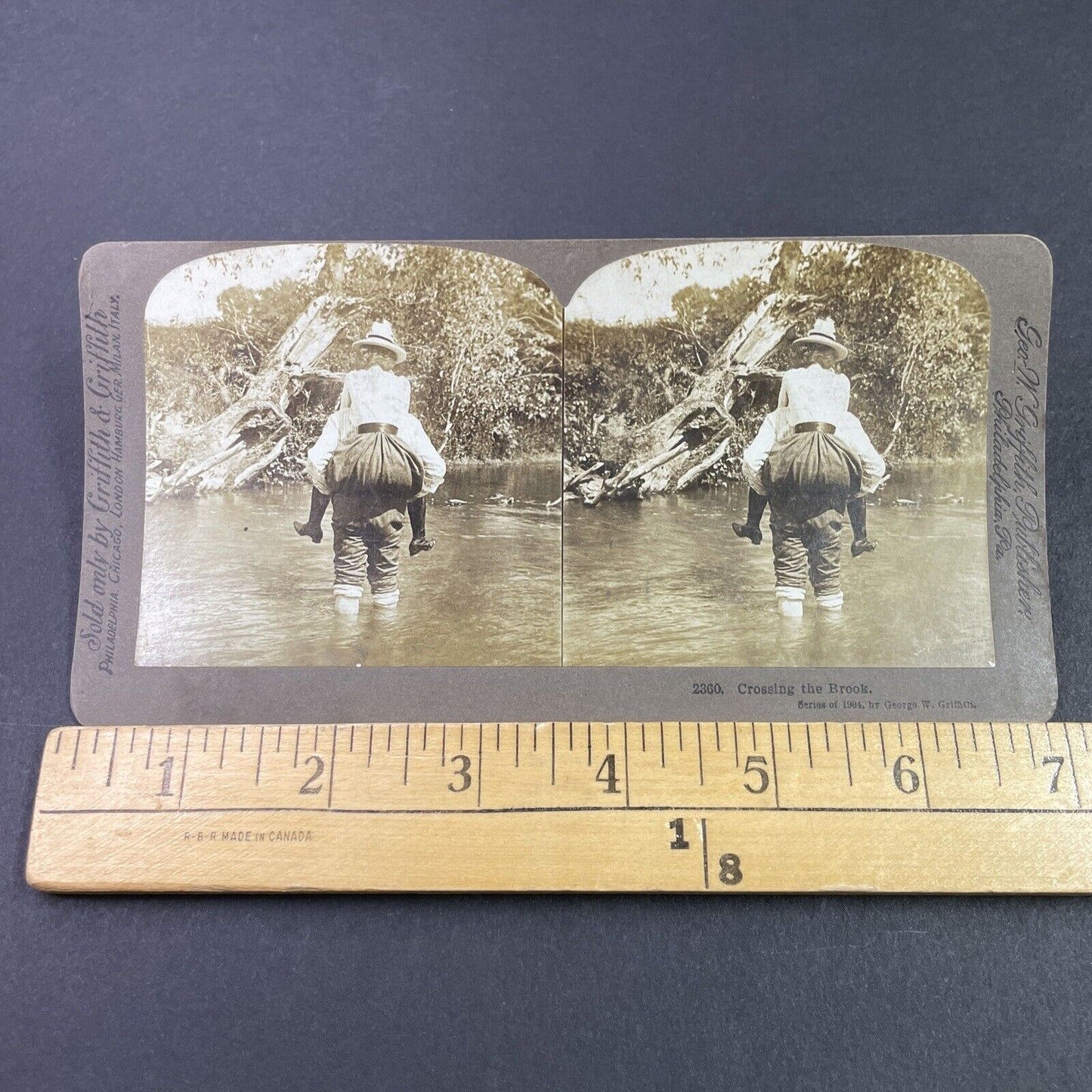 Antique 1904 Man Carries Wife Across A River Stereoview Photo Card P3344