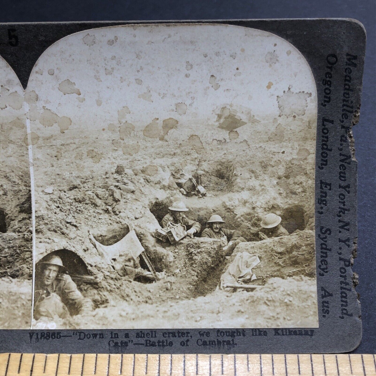 Antique 1917 Canadian Solders WW1 Battle Of Cambrai Stereoview Photo Card P2018