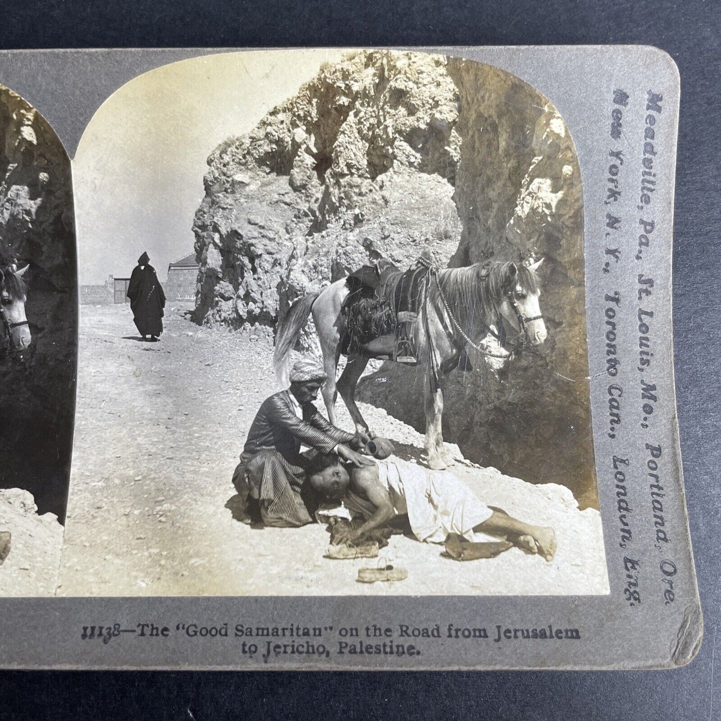 Antique 1900 Aiding A Dying Man Jericho Palestine Stereoview Photo Card P1036