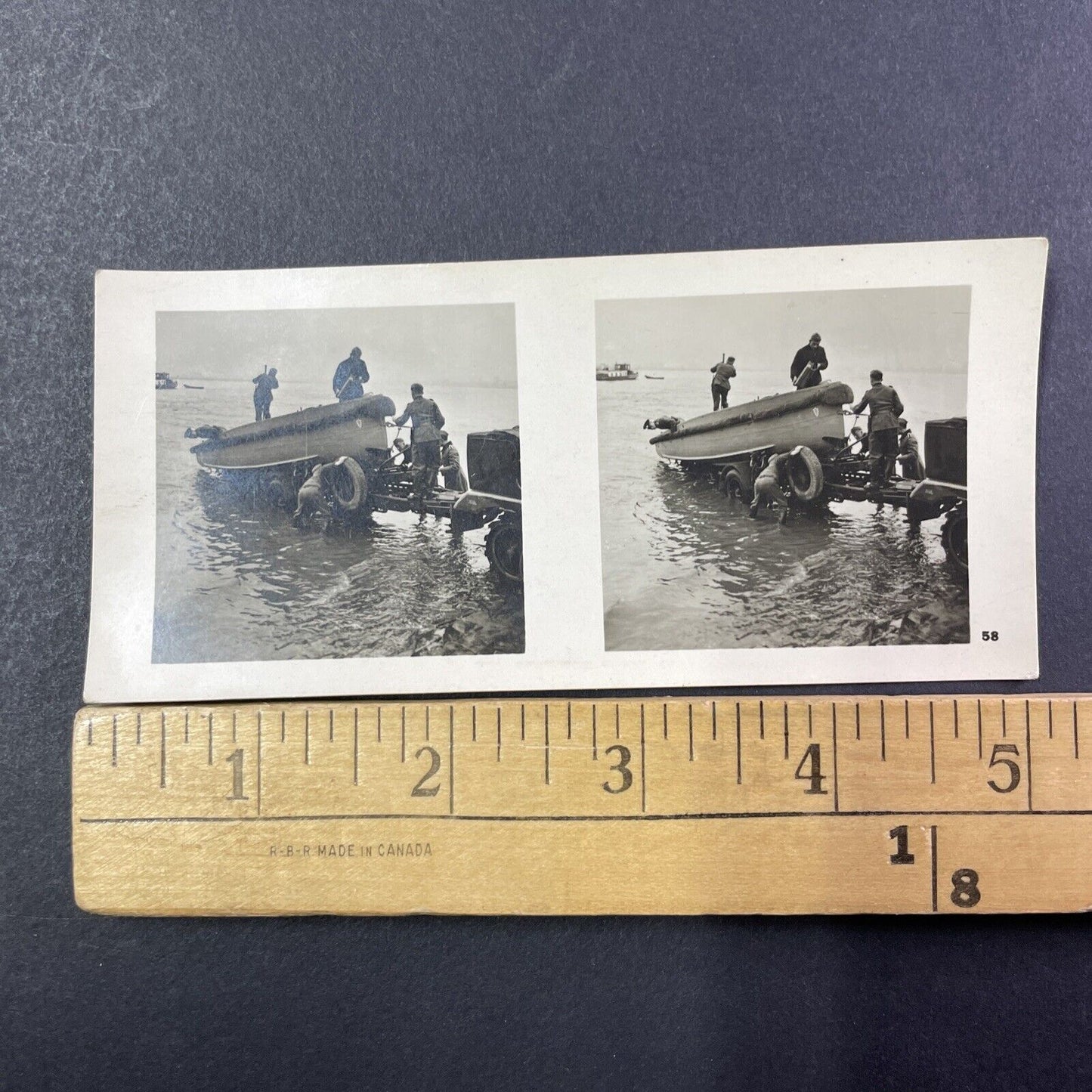 SMALL German Amphibious Assault Soldiers WW2 WWII Stereoview Vintage c1940 X2826