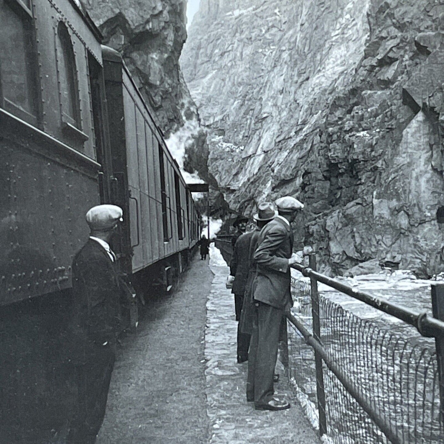 Royal Gorge Railroad Workers Canon City Colorado Stereoview c1920 Y1134