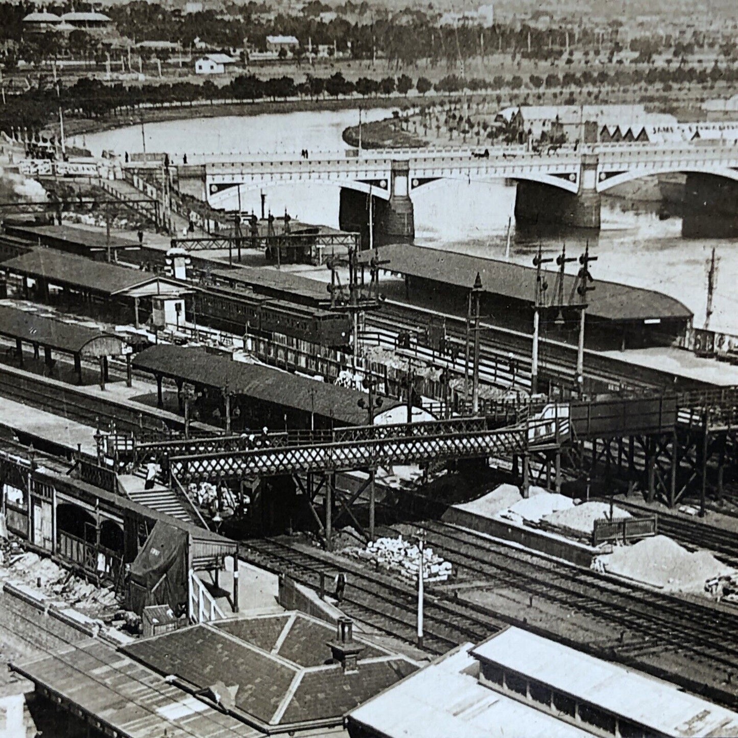 Antique 1910s Melbourne Train Station Australia Stereoview Photo Card P2027