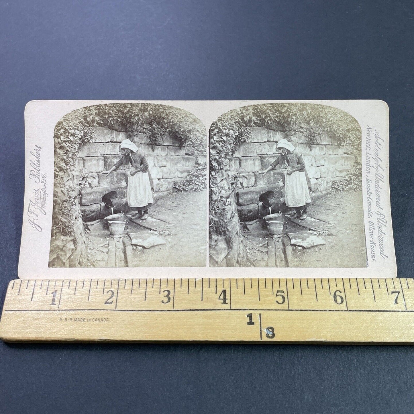 Antique 1890s Woman Collects Water Switzerland Stereoview Photo Card P3809