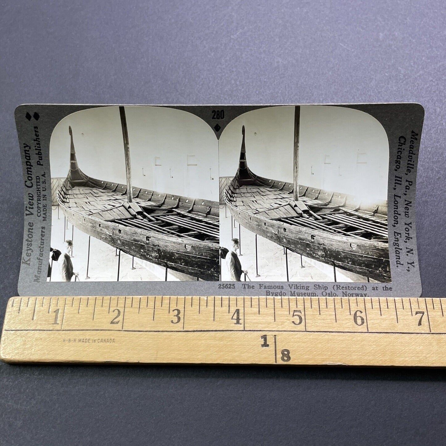 Antique 1920s Viking Battle Boat Oslo Norway Stereoview Photo Card V2977