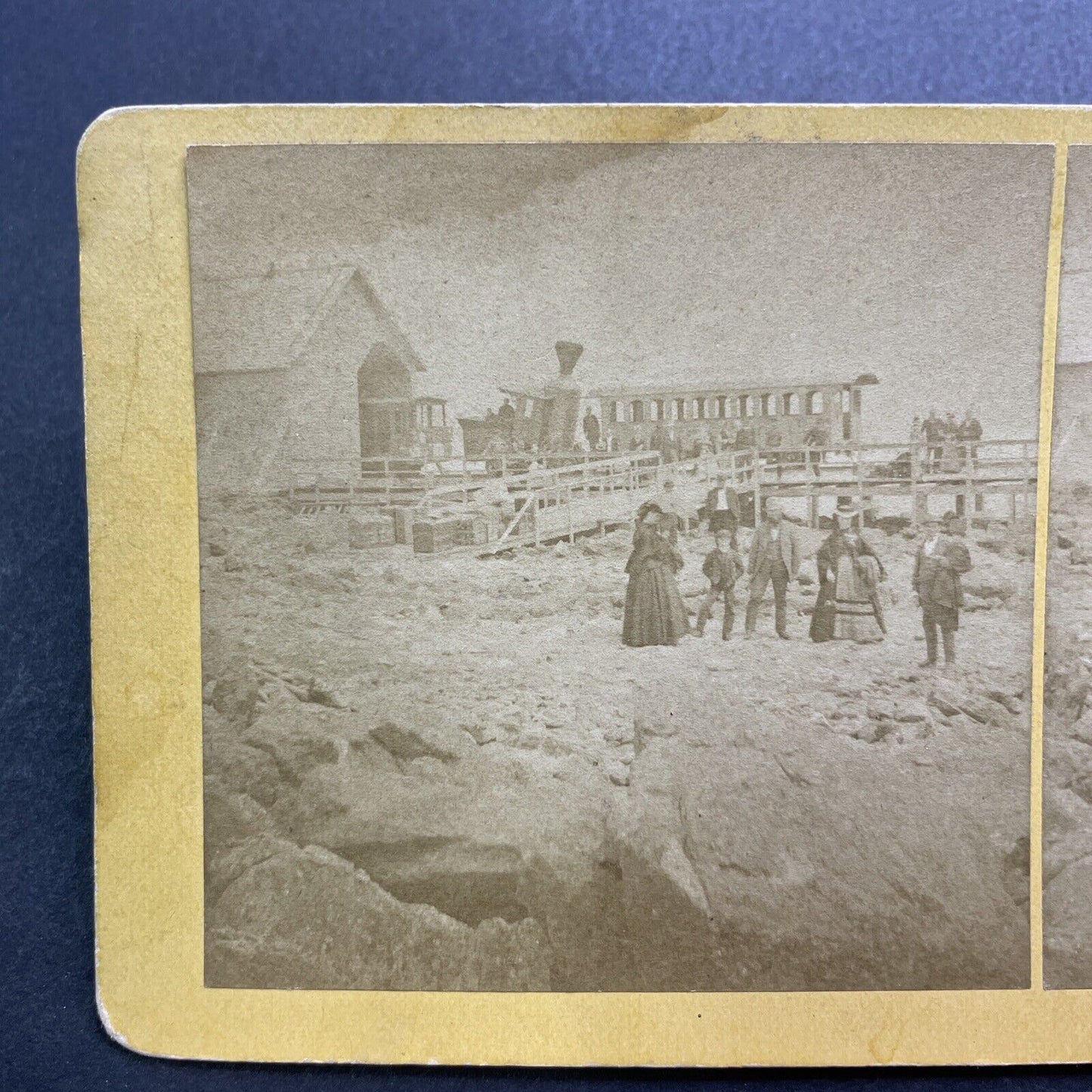 Antique 1870s Train Station Top Of Mt Washington NH Stereoview Photo Card V3585