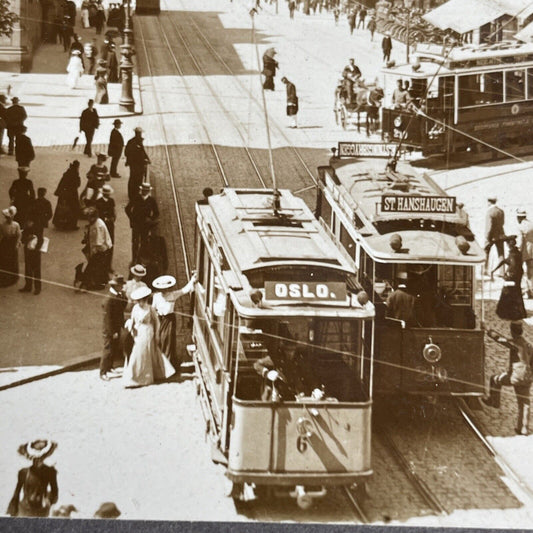 Antique 1908 Karl Johan Street Oslo Norway Stereoview Photo Card P939