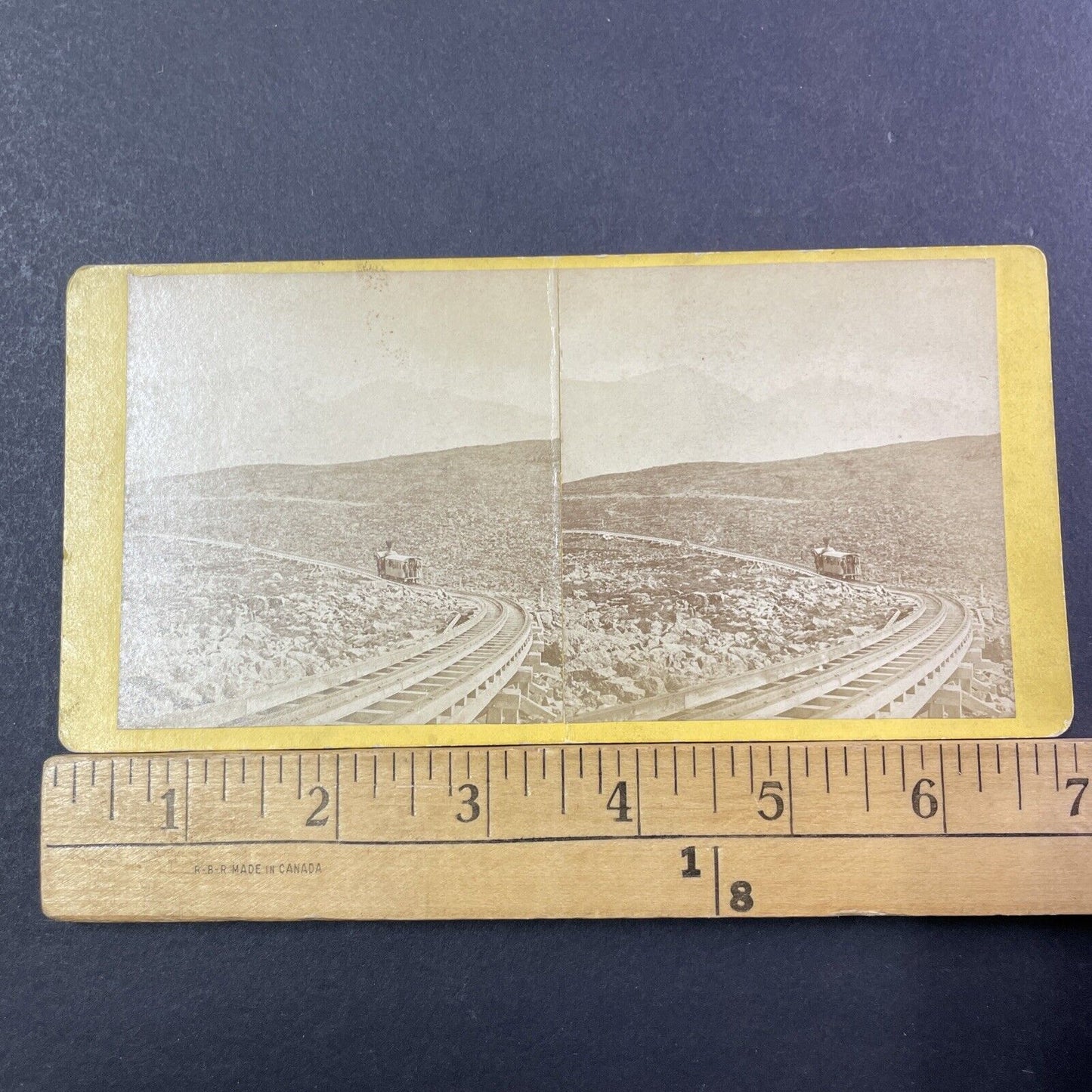 Mount Washington First Passenger Train Trip Stereoview Antique c1868 X914 *BENT*