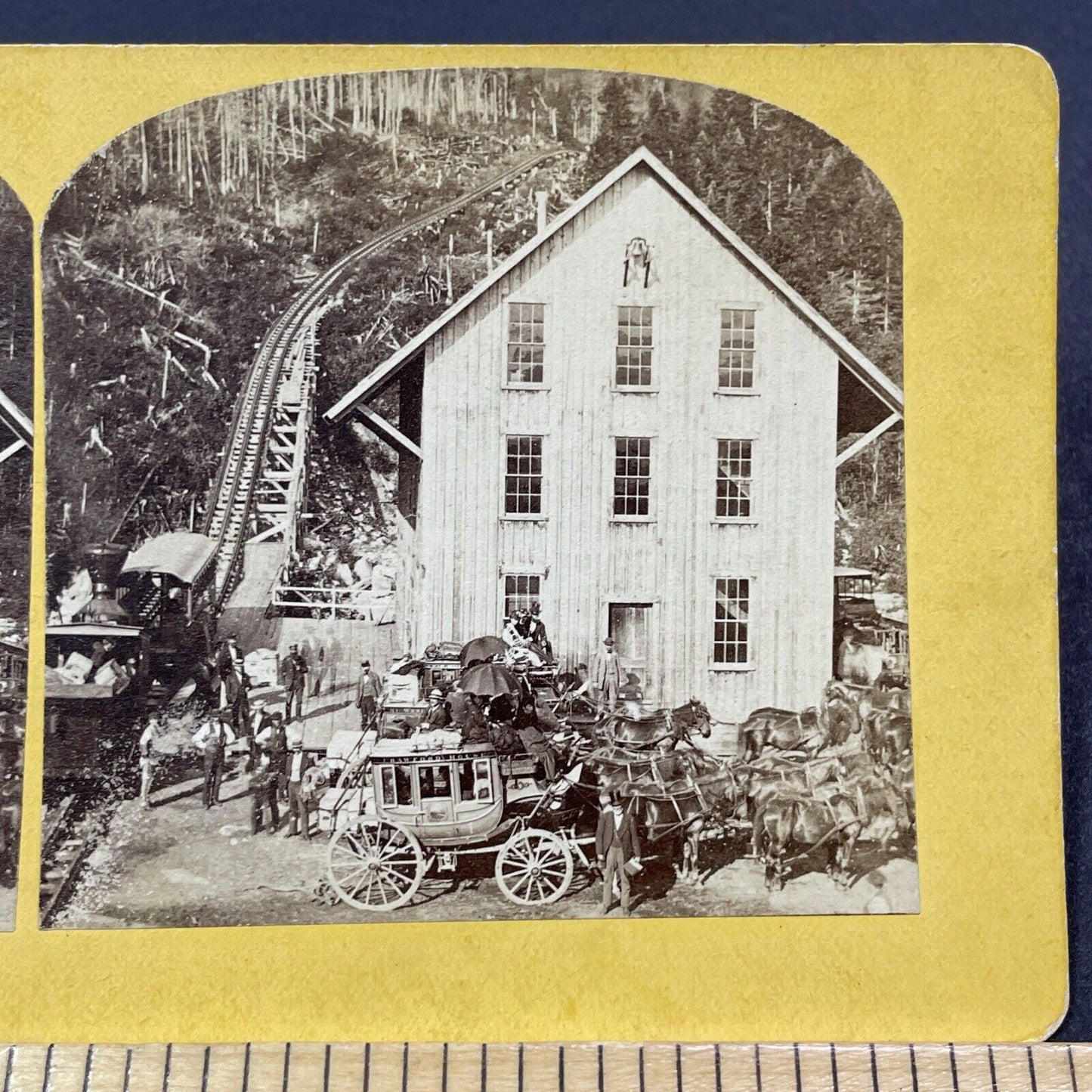 Antique 1870s Mt Washington Railroad Train Station Stereoview Photo Card V1902