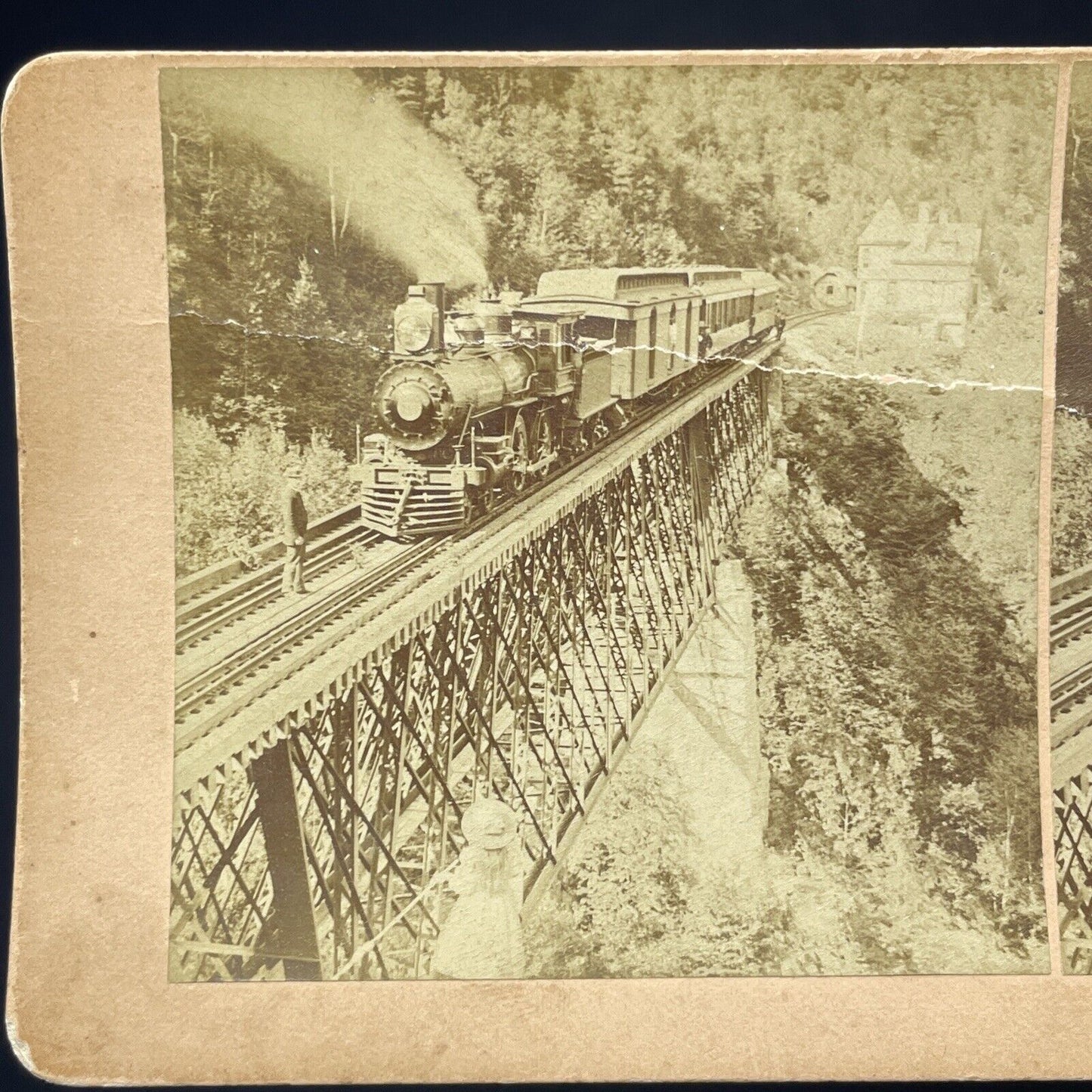 Antique 1891 Crawford Notch Railroad New Hampshire Stereoview Photo Card P1804