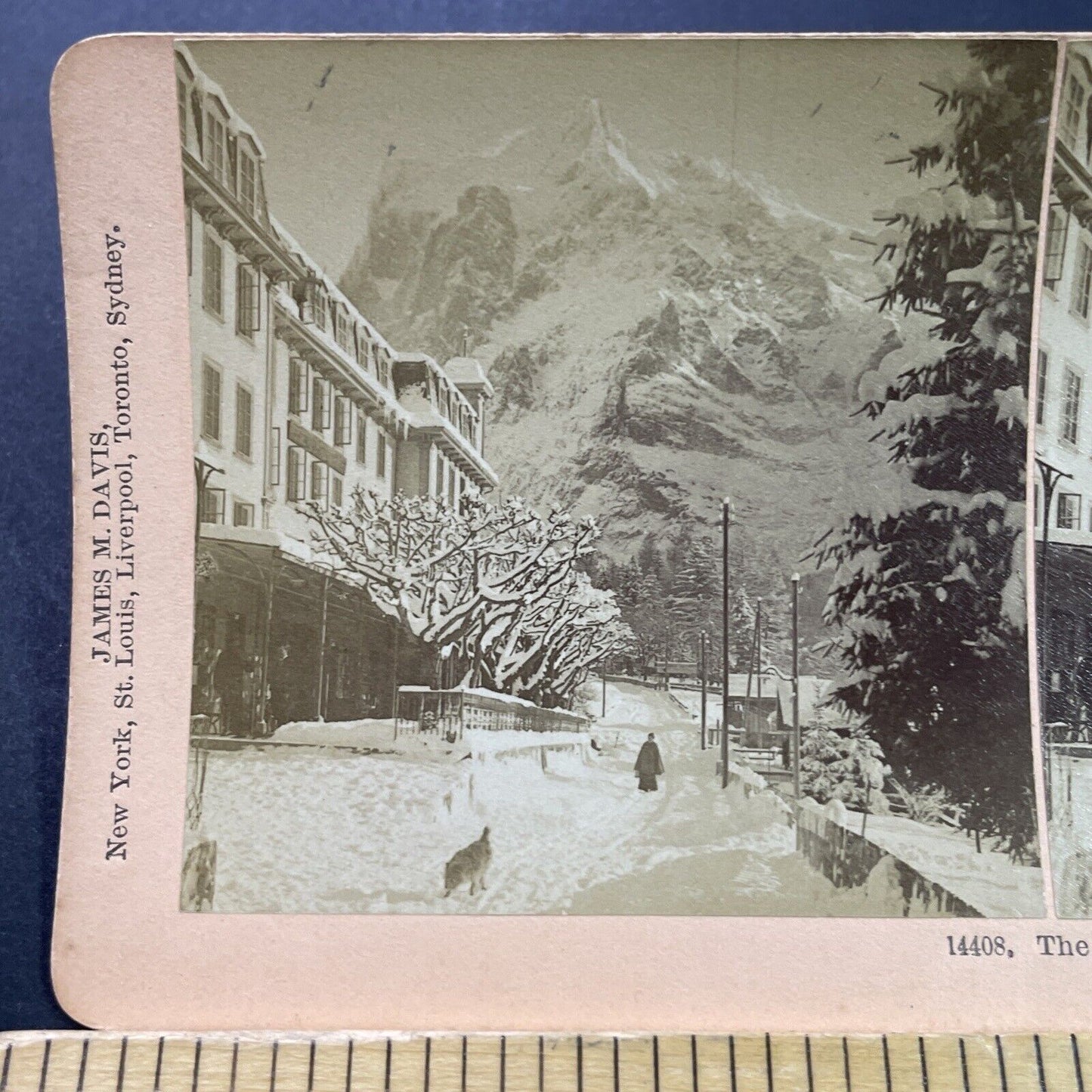 Antique 1901 Huge Snowstorm Grindelwald Switzerland Stereoview Photo Card P3932