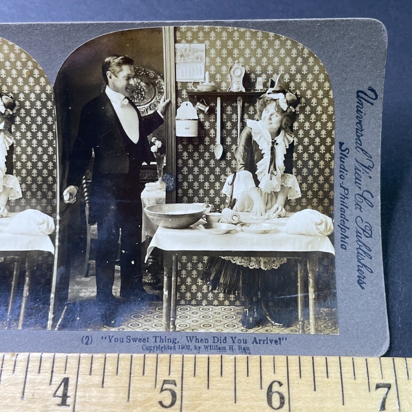 Antique 1902 Husband Flirts With French Maid Servant Stereoview Photo Card P3013