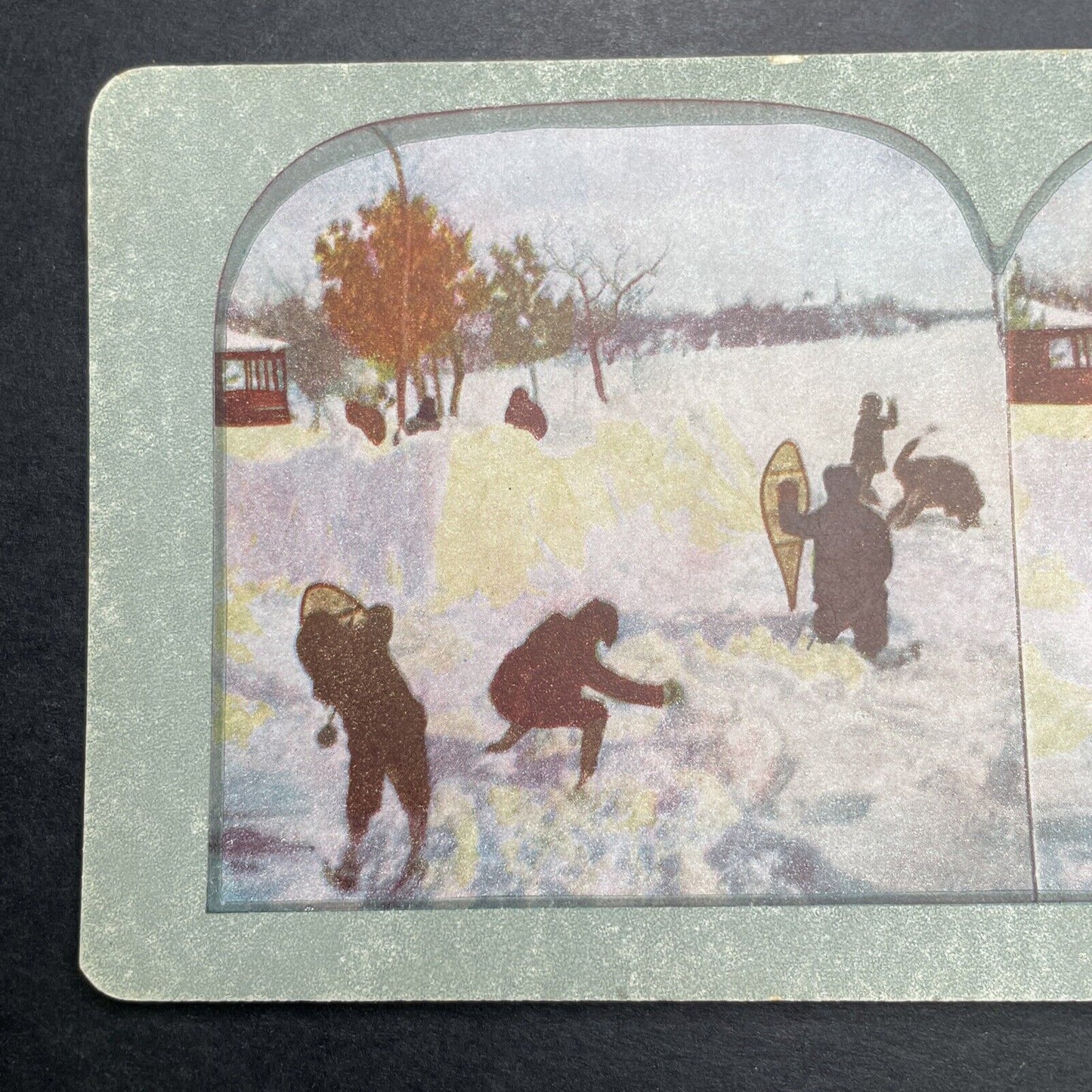 Antique 1892 Children Have A Snowball Fight Stereoview Photo Card P1225