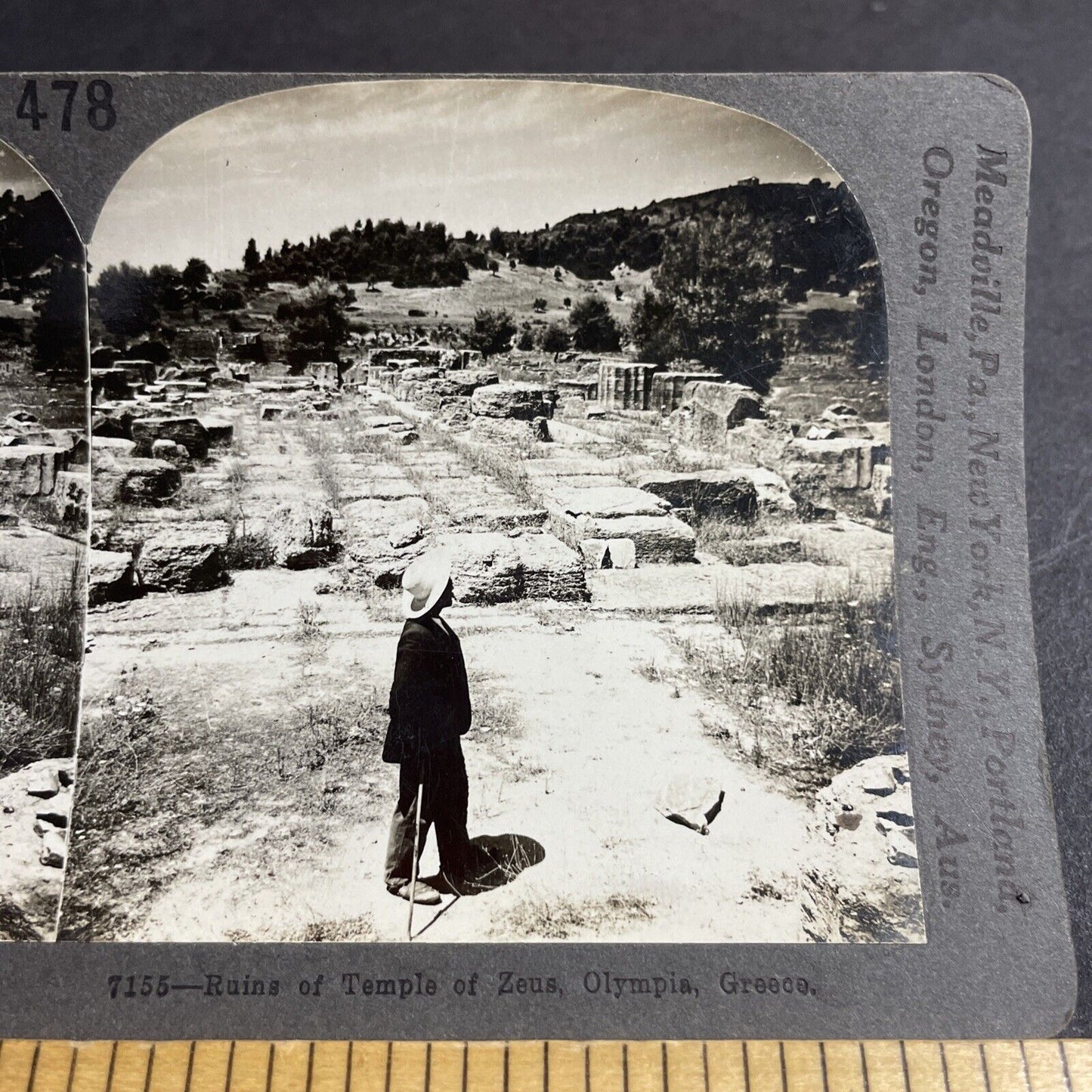 Antique 1910s Temple Of Zeus Ruins Olympia Greece Stereoview Photo Card P4401