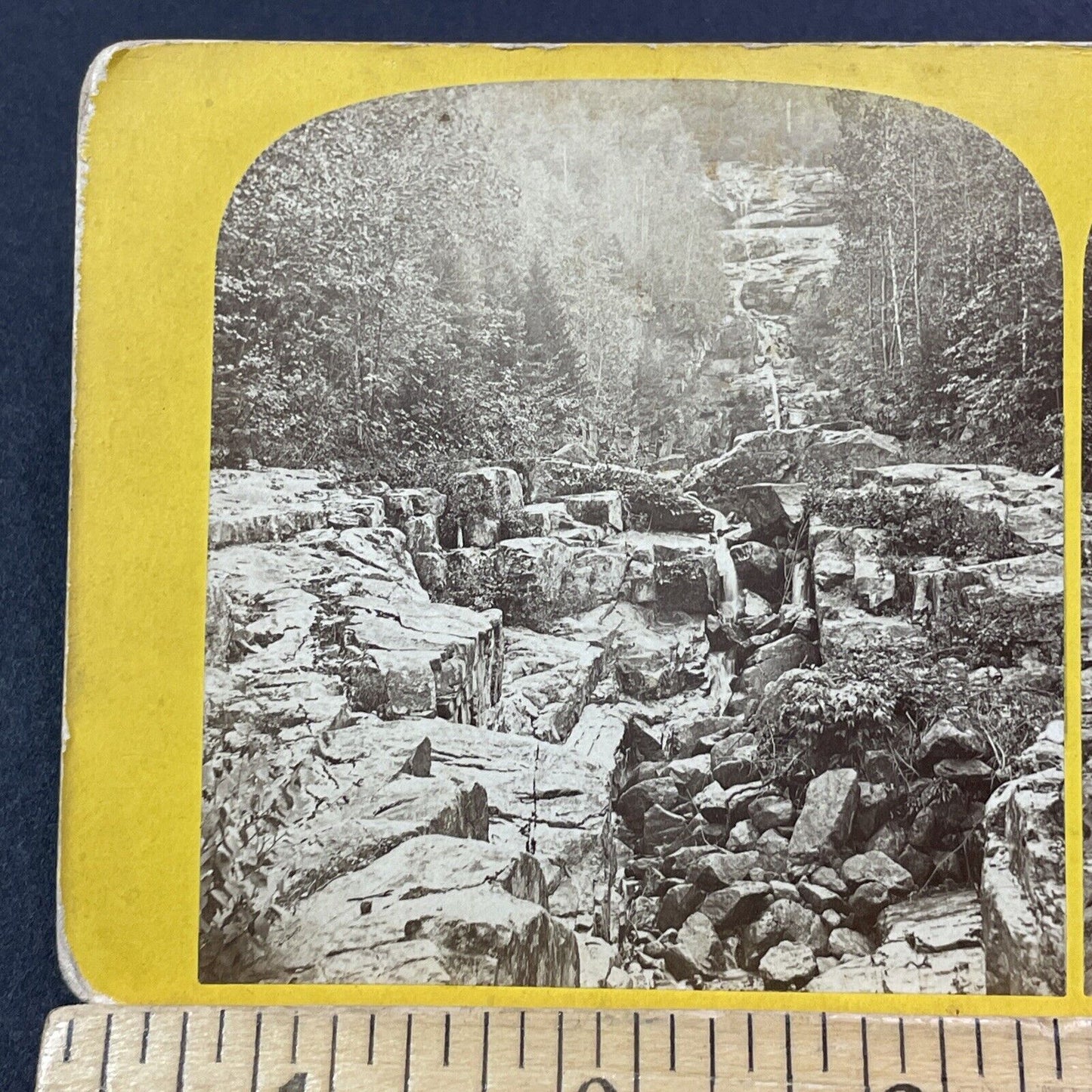 Antique 1860s Silver Cascade Rock Slide New Hampshire Stereoview Photo Card 1784