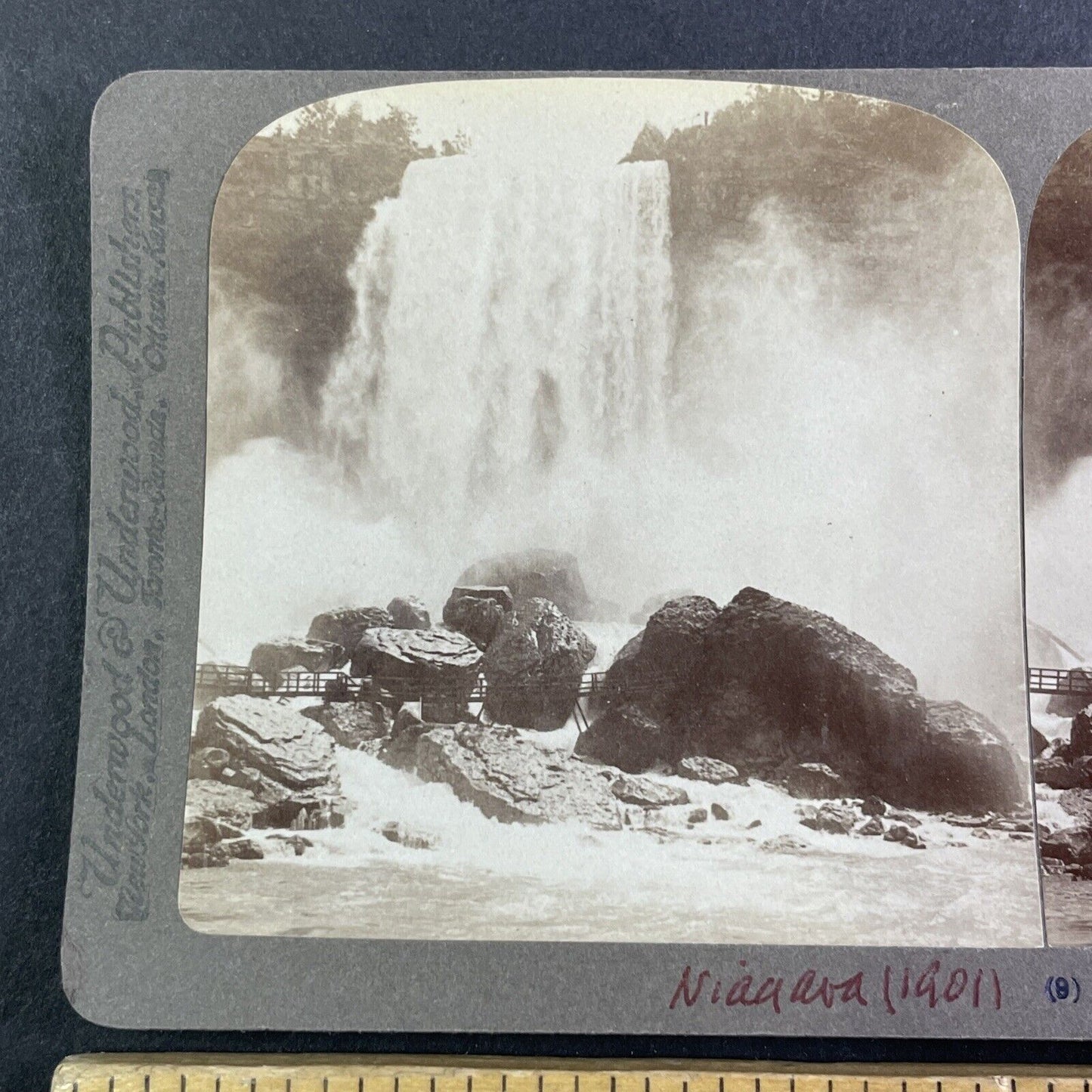 Rock of Ages Bottom of Niagara Falls Stereoview Underwood Antique c1901 Y2754