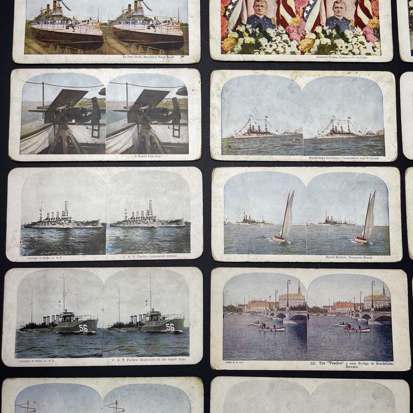 Lot Of 35 Battleships Navy Sailors Military Stereoview Photo Cards Antique c1925