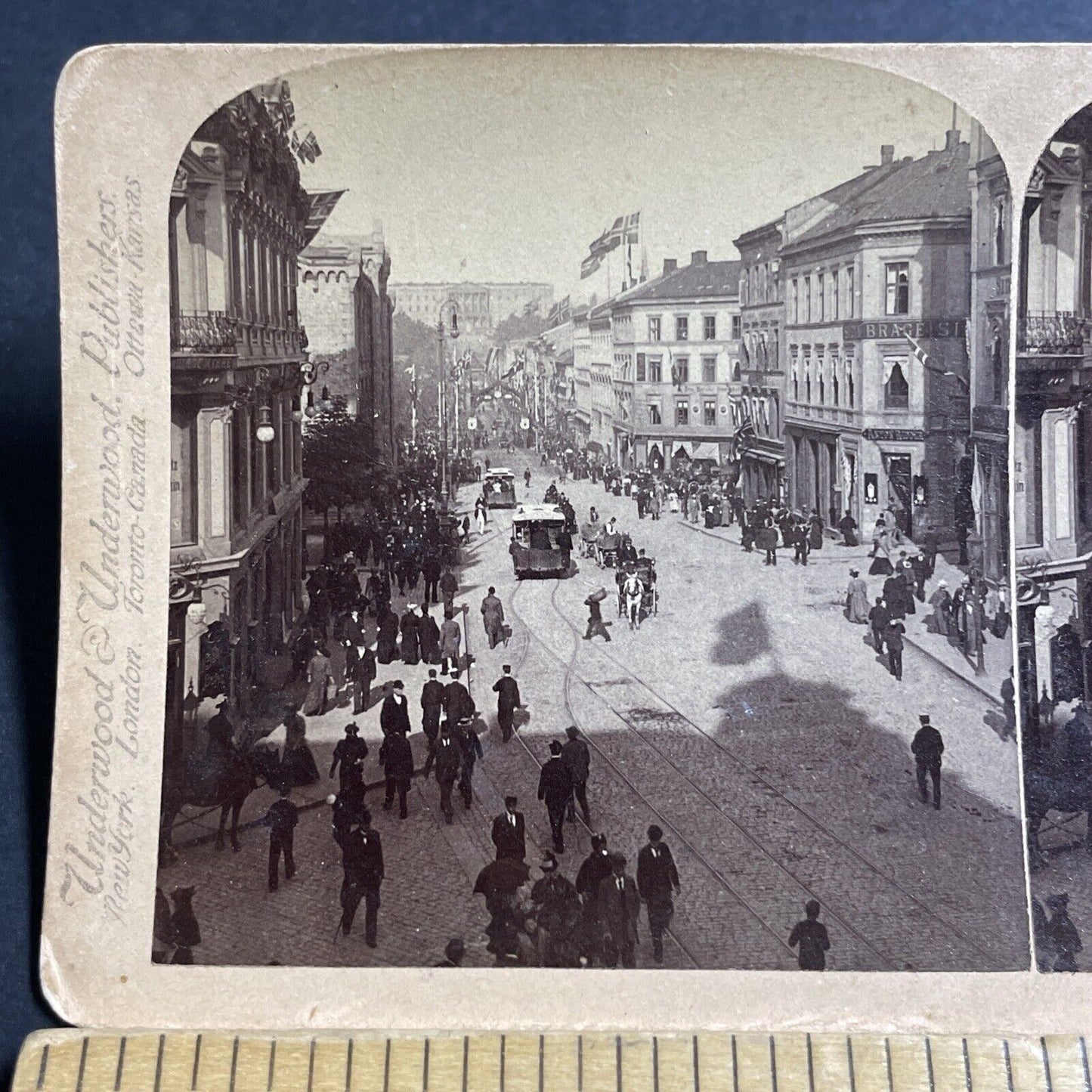 Antique 1897 The Main Street In Oslo Norway Stereoview Photo Card P5201