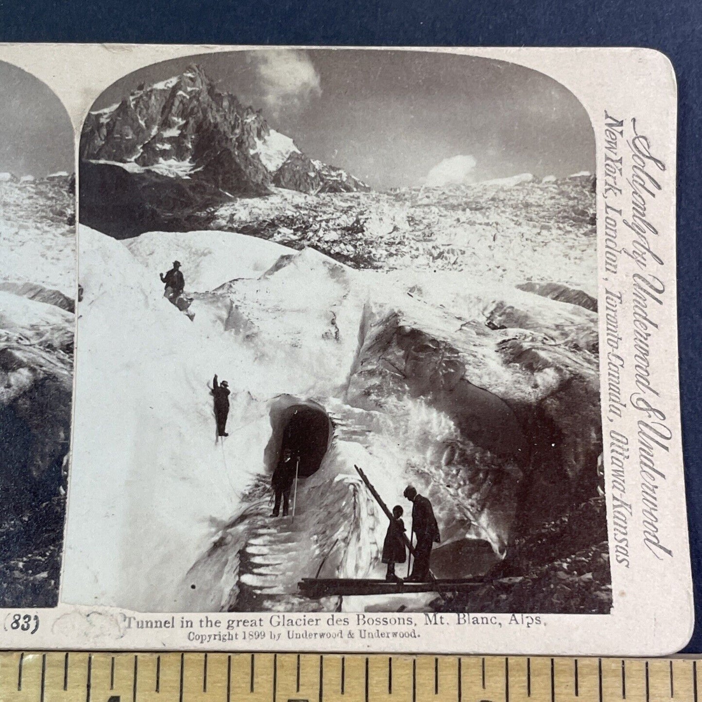 Snow Cave Glacier Tunnel Stereoview Mont Blanc Underwood Antique c1899 X1568