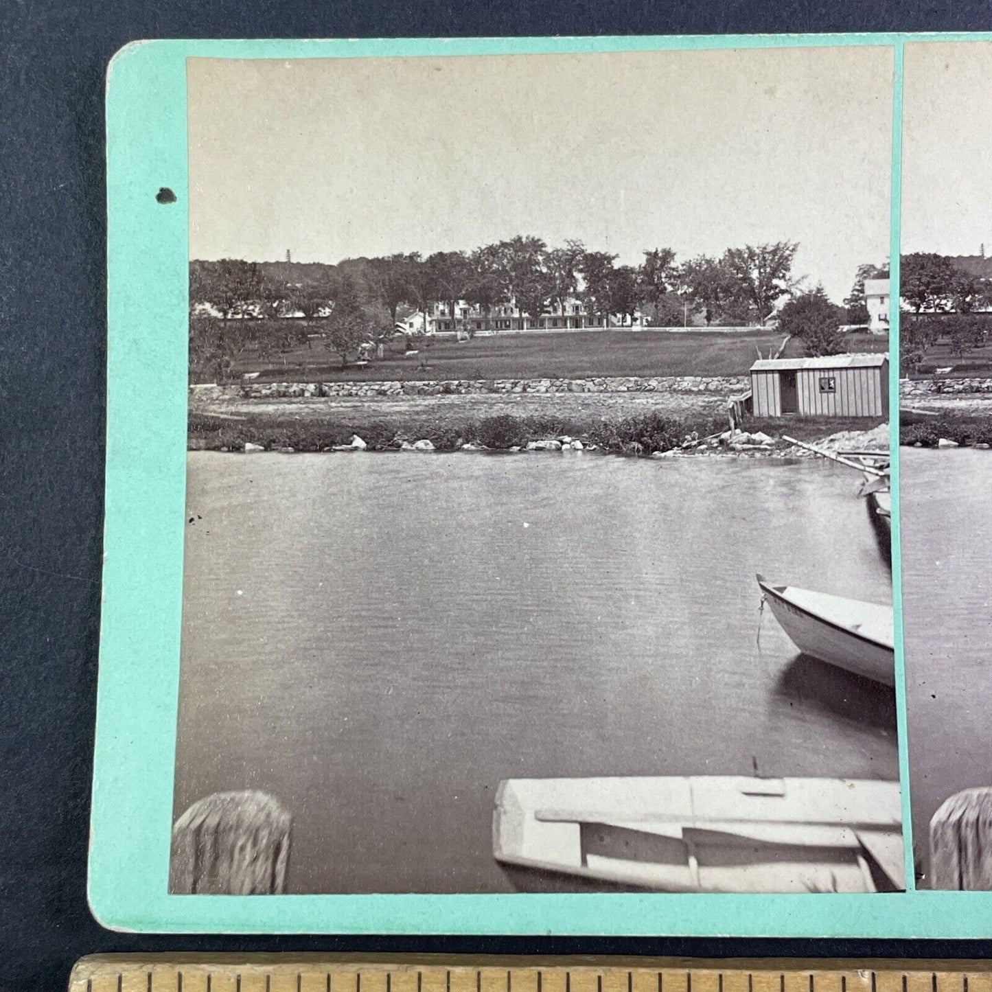 Center Harbor New Hampshire Stereoview Boat Launch Antique c1870s Y2270