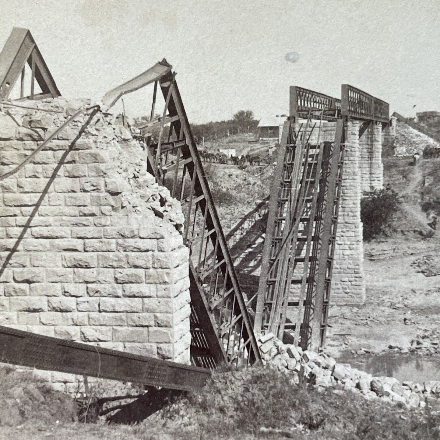 Antique 1901 Destroyed Shelled Bridge Boer War SA Stereoview Photo Card P3064