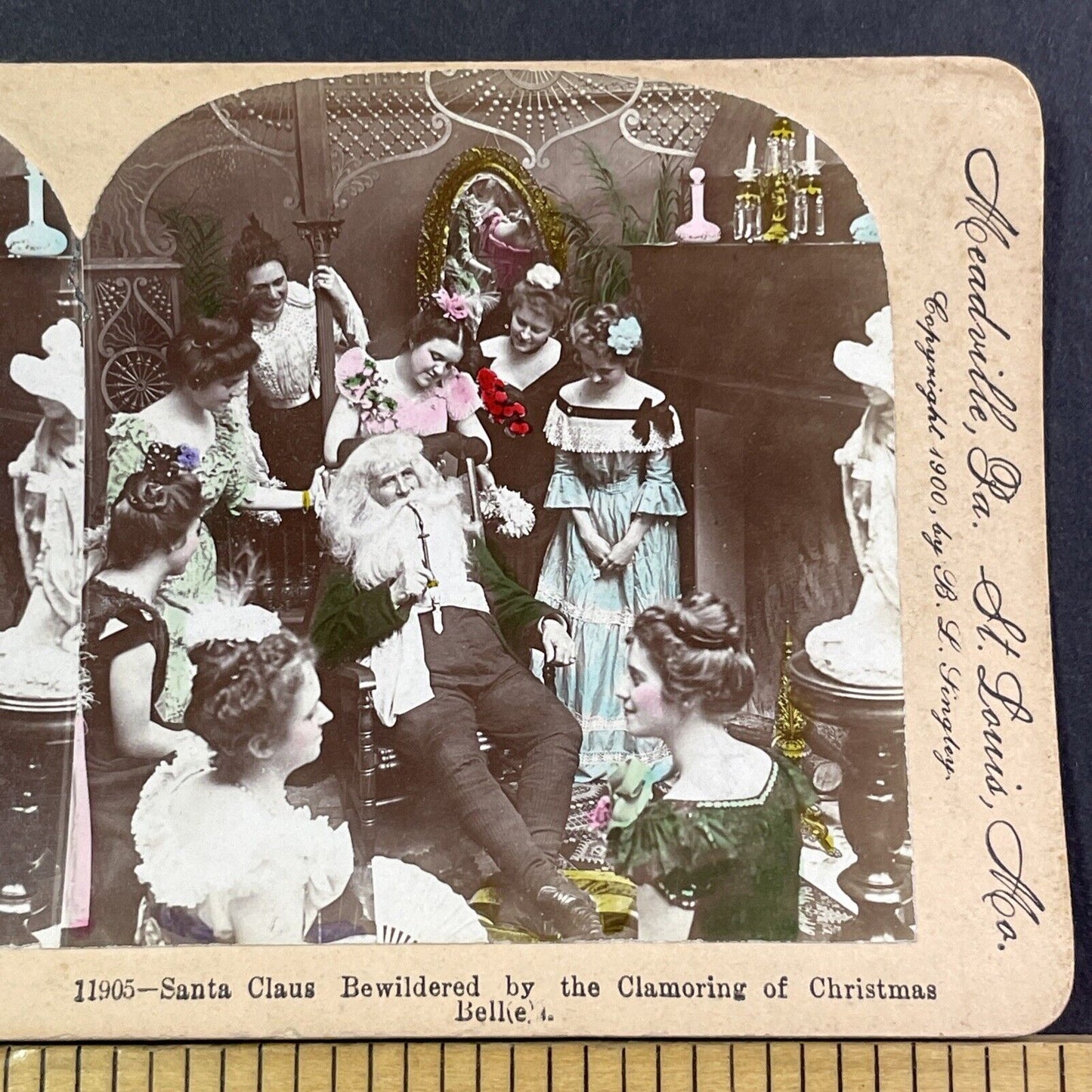 Victorian Santa Claus Green Jacket Stereoview Christmas Antique c1900 X1892