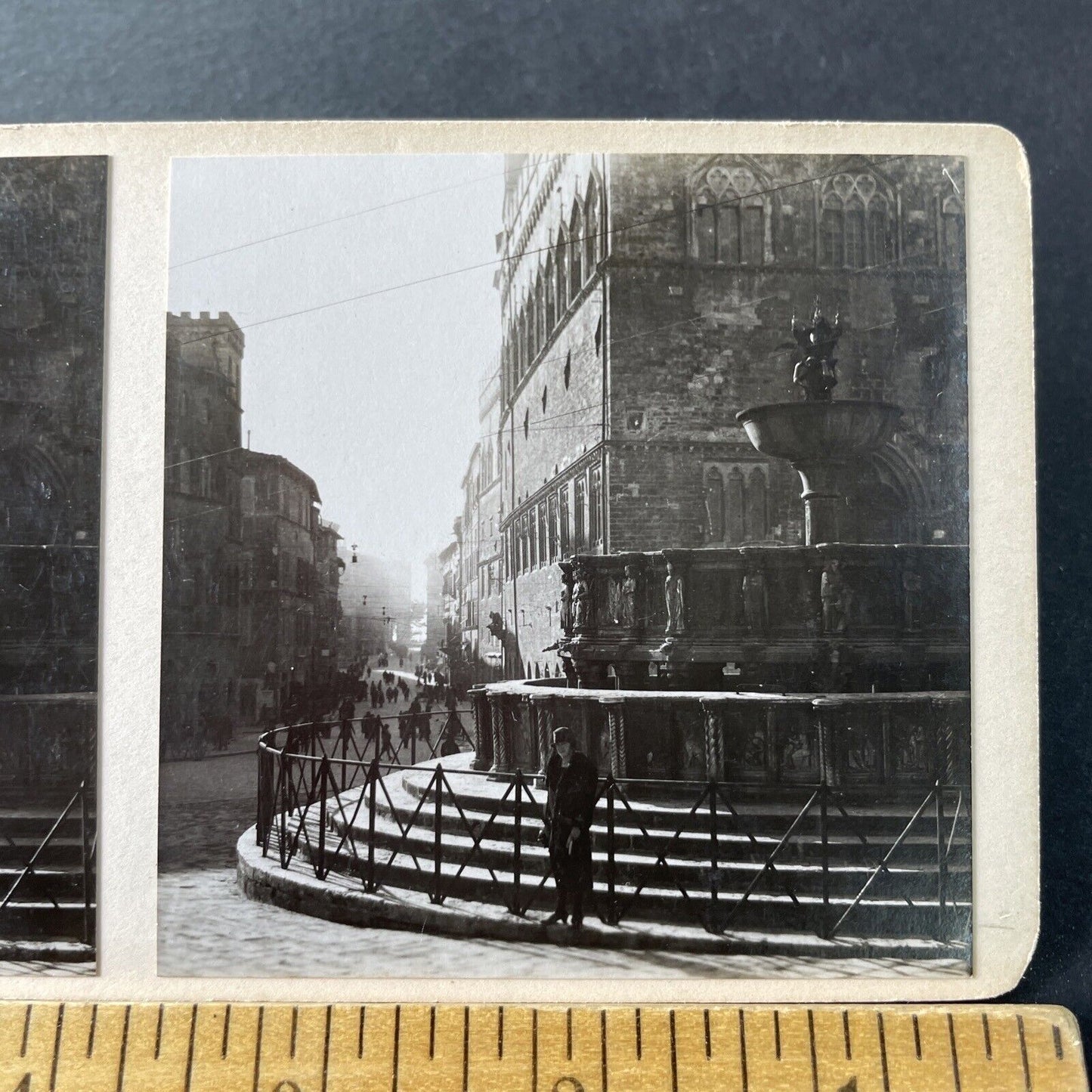 Antique 1925 Fontana Maggiore Perugia Italy OOAK Stereoview Photo Card P3262