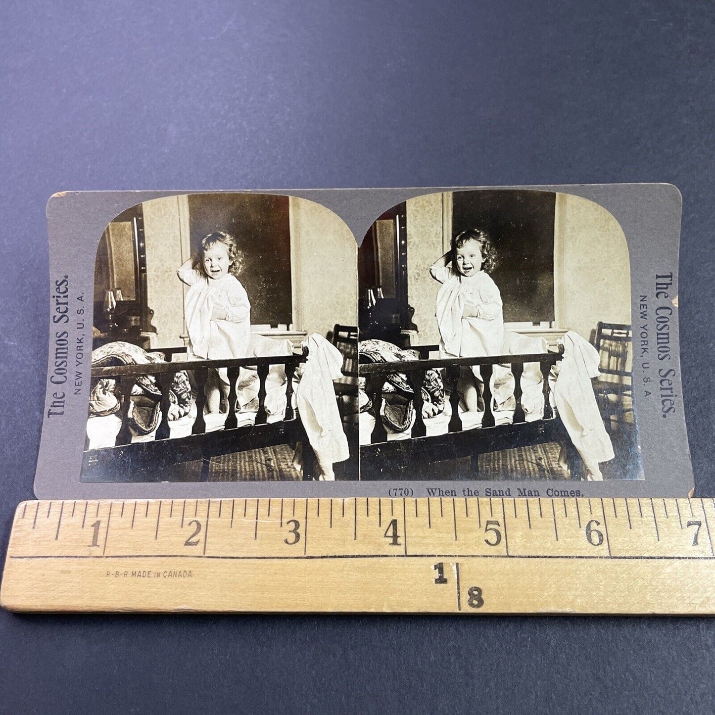 Antique 1890s Victorian Child Nightmare In Bed Stereoview Photo Card P3440