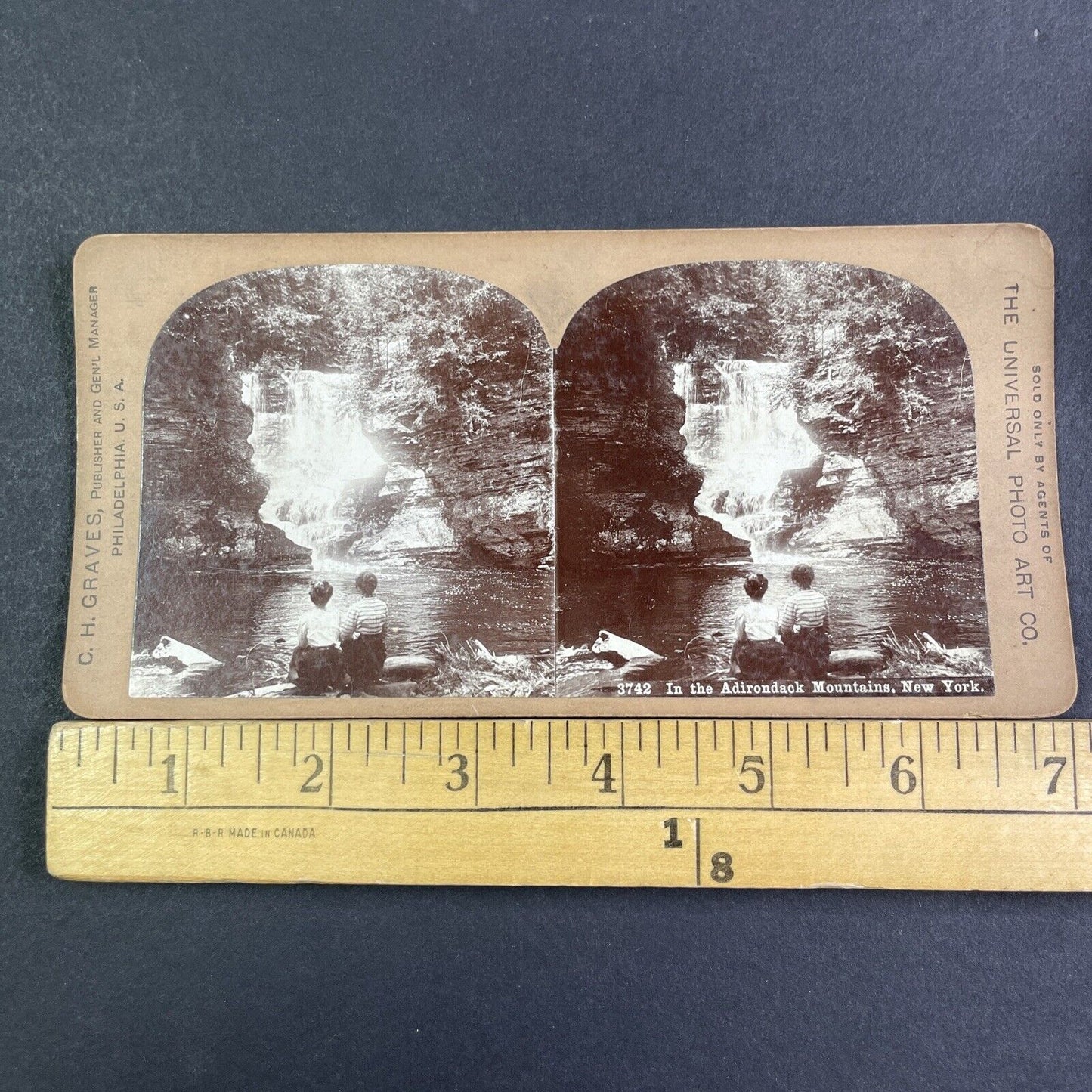 Waterfall In Adirondack Mountains NY Stereoview CH Graves Antique c1898 X3173