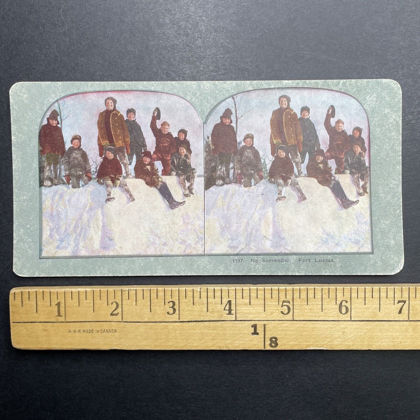 Antique 1892 Children On Top Of A Snow Fort Stereoview Photo Card P1227