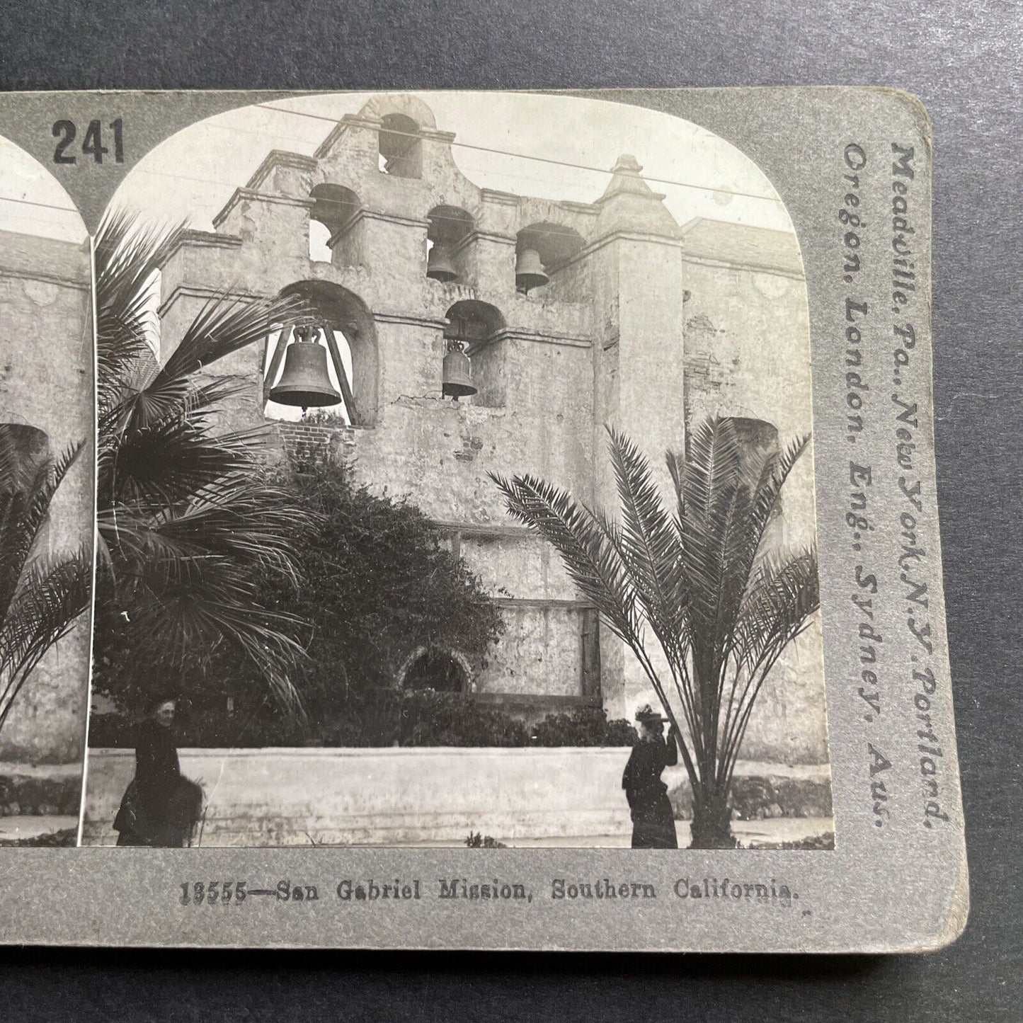 Antique 1909 Mission San Gabriel Arcangel California Stereoview Photo Card P1409