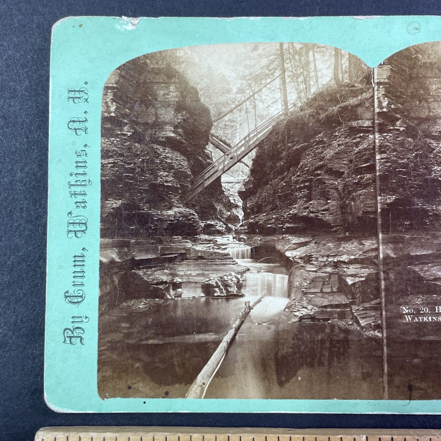 Watkins Glen Mirror Pool New York Stereoview R.D. Crum Antique c1870s Y1767