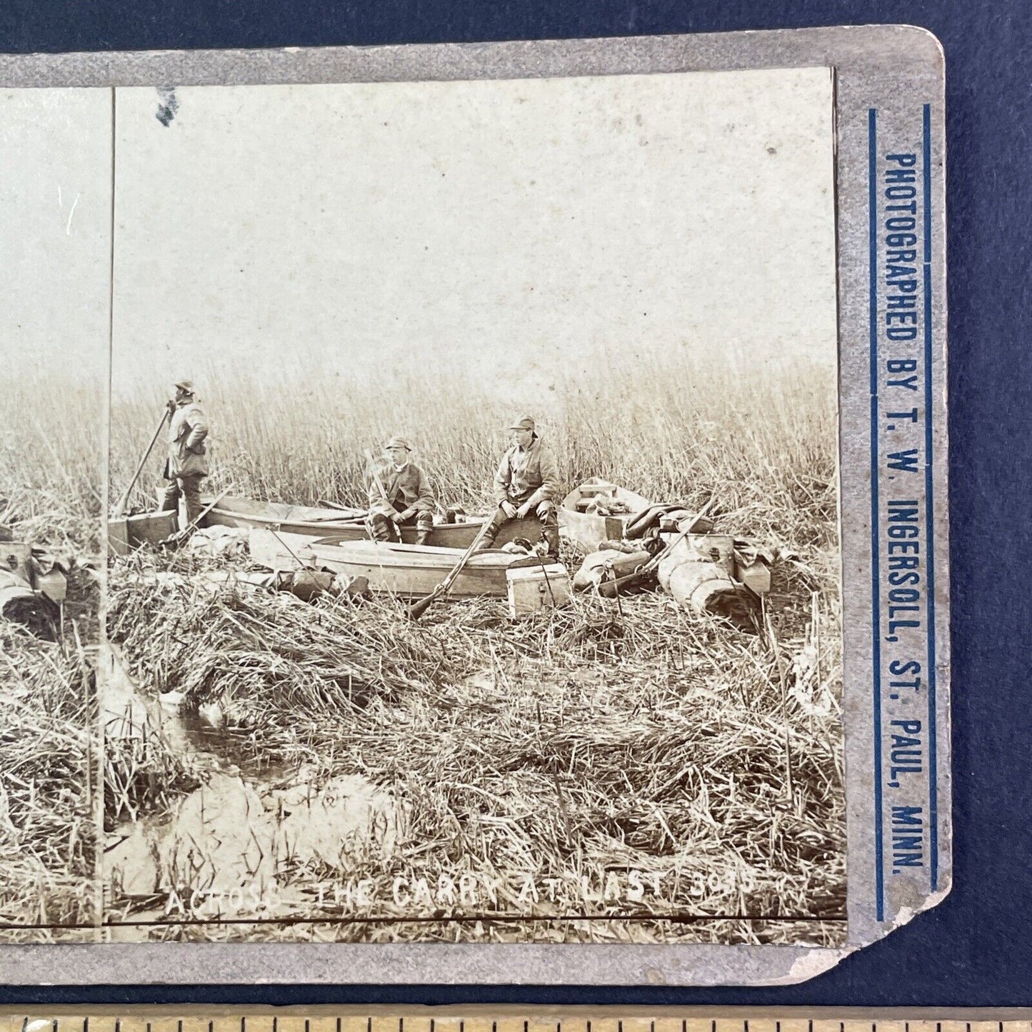 T.W. Ingersoll Self-Portrait Hunting in Duck Blind Stereoview c1888 Y1332