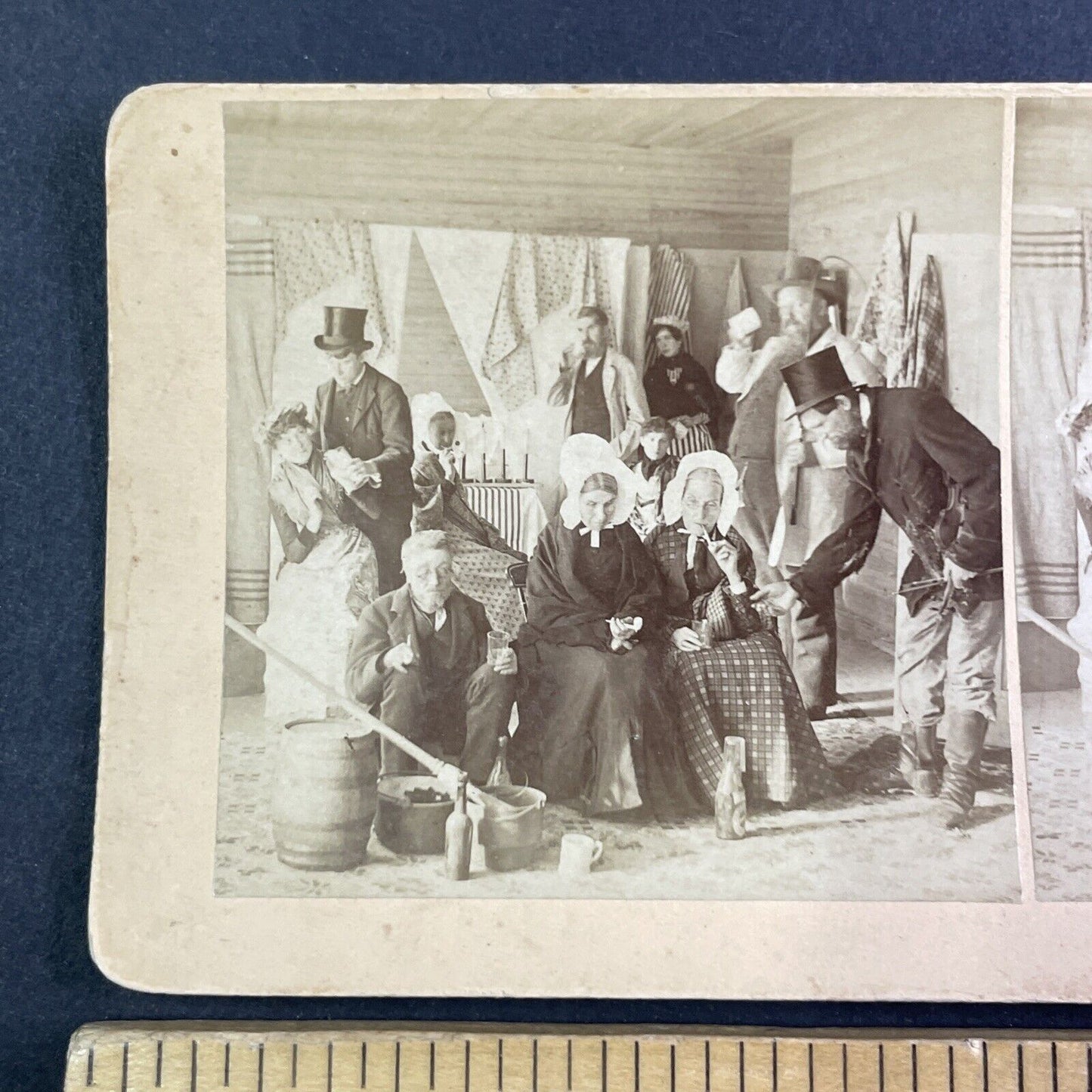 Men and Women Smoking Pipes and Drinking Wine Stereoview Antique c1886 X4103