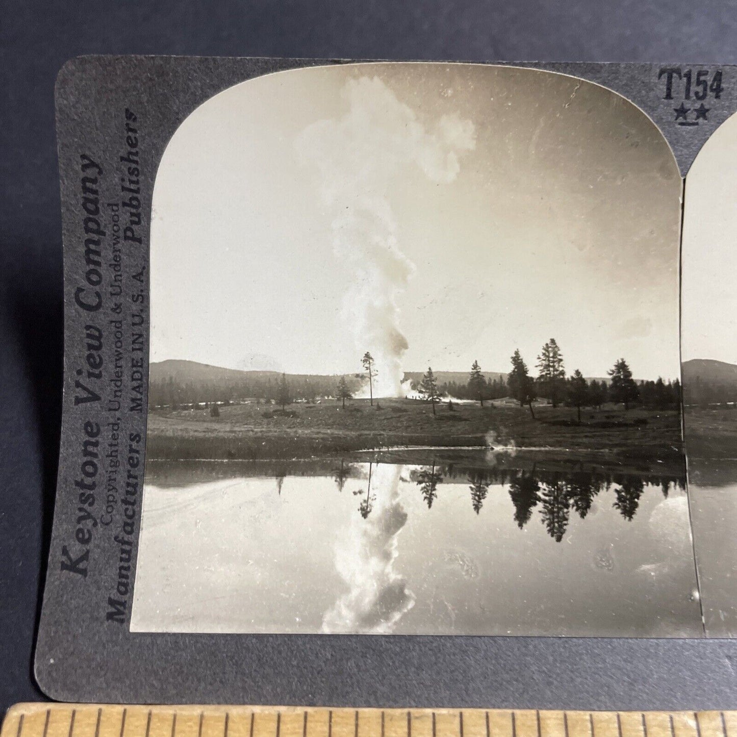 Antique 1920s Old Faithful geyser Yellowstone Park Stereoview Photo Card P5505