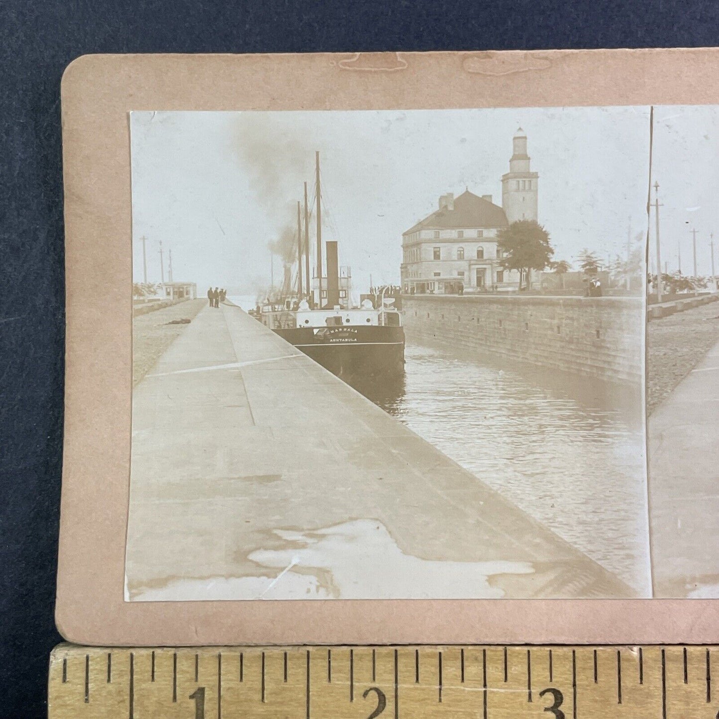 Marsala Ashtabula Ship Soo Locks Stereoview Sault Ste Marie Antique c1906 X1920