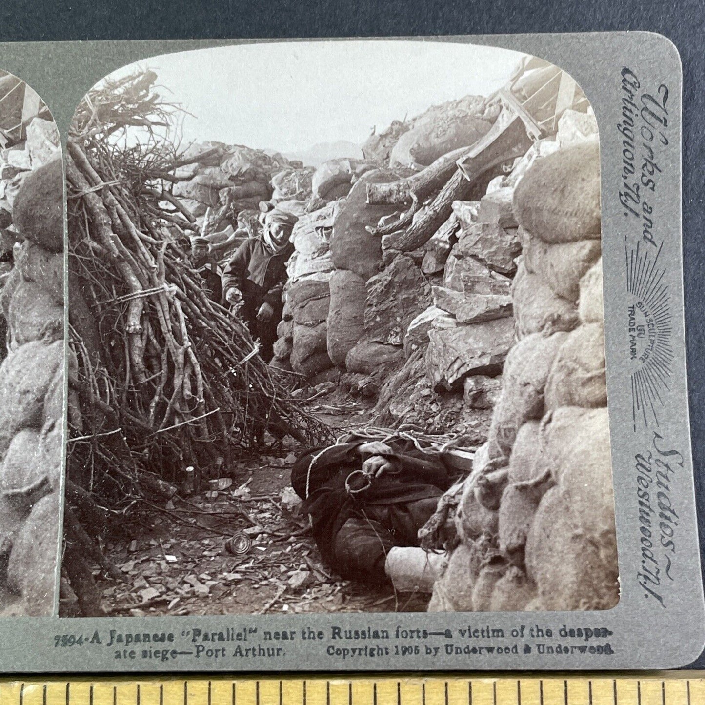 Japanese Trench Warfare Stereoview Russo-Sino War Antique c1905 X4194